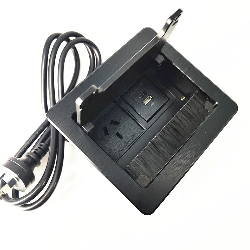 Under Desk Cable Management Organizer with Power Outlet & USB Ports - 13cm Black - Perfect for Home Office & Workspace Organization