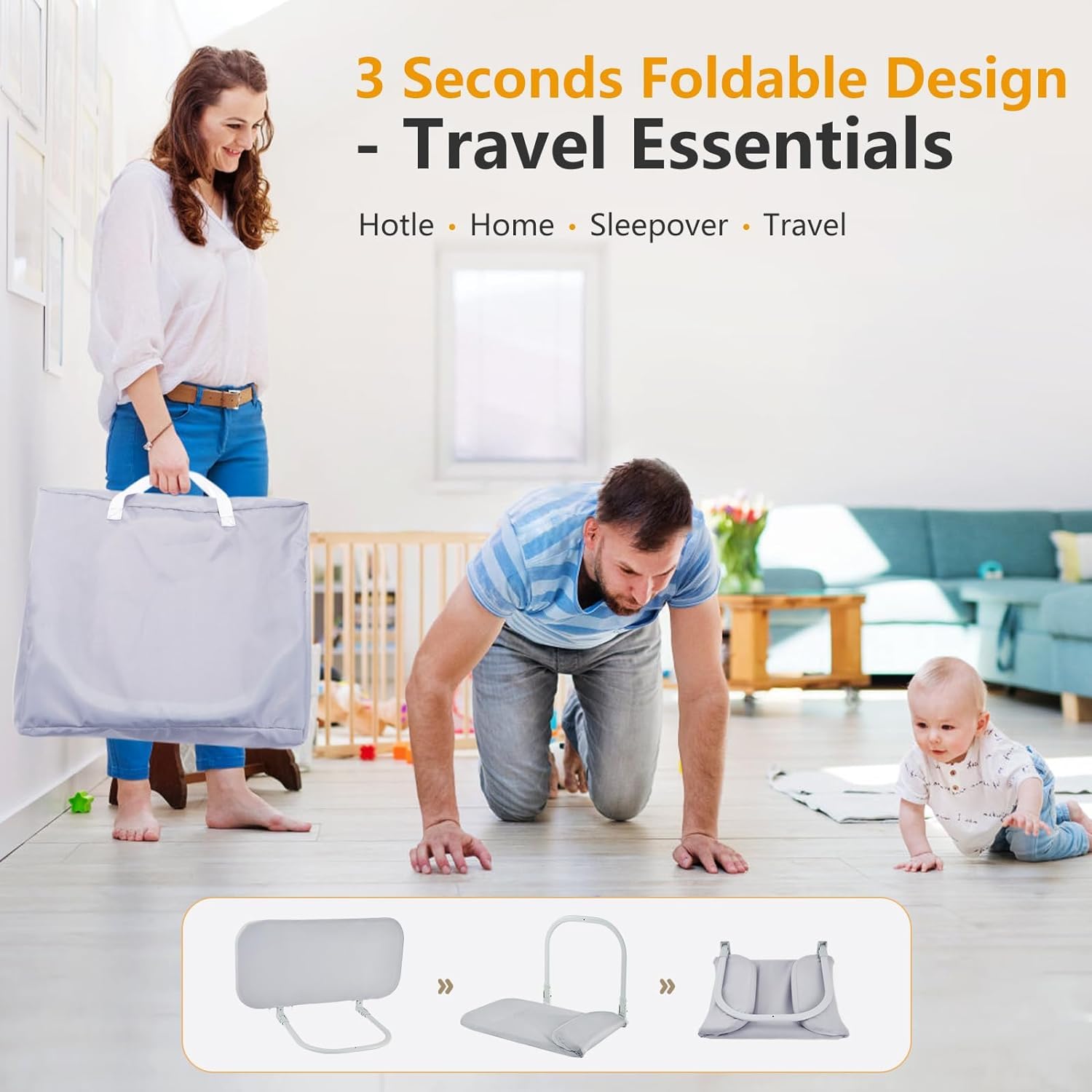 Portable Toddler Bed Rails for Travel - Adjustable Safety Guard Rail for Crib, Twin, Queen, Full & King Size Beds - Easy to Install Baby Bed Rail for Toddlers & Kids - Perfect for Hotels, Home & Airbnbs