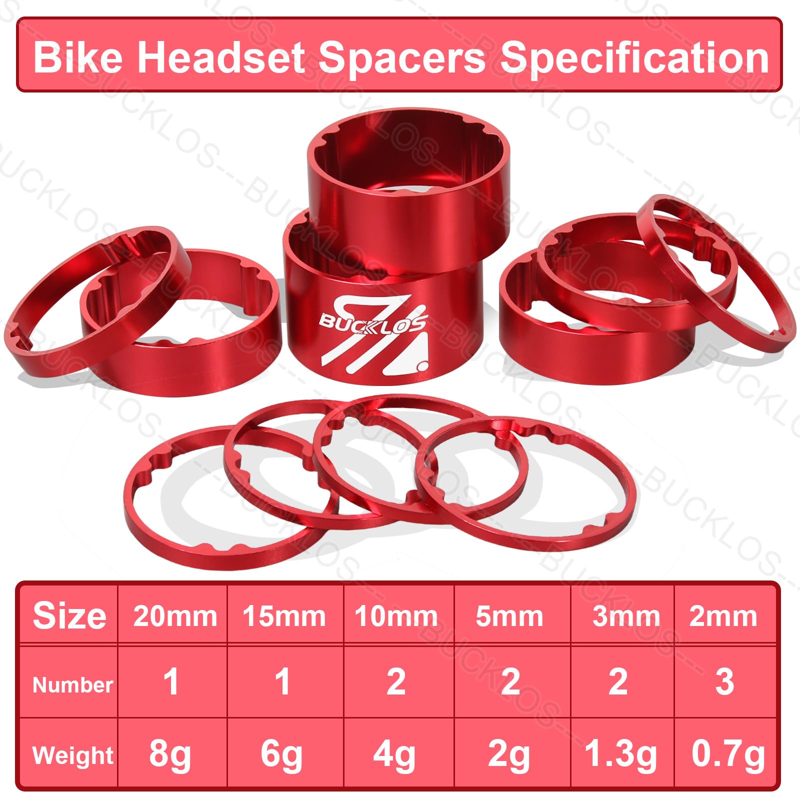 BUCKLOS 11PCS Aluminum Carbon Fiber Headset Spacer Kit (1-1/8
