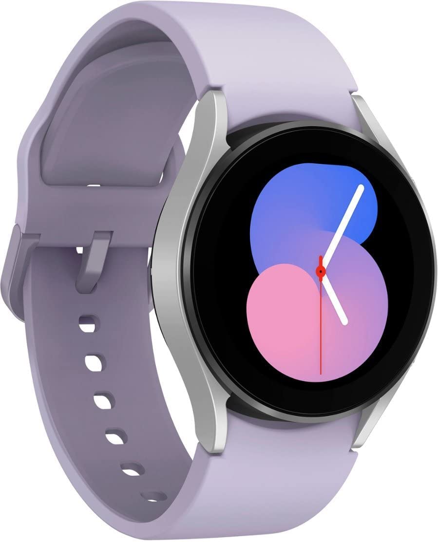 SAMSUNG Galaxy Watch 5 40mm Bluetooth Smartwatch with Body, Health, Fitness & Sleep Tracking - Sapphire Crystal Glass, Enhanced GPS - US Version (Renewed) - Silver Bezel & Purple Band - Perfect for Workouts, Running & Daily Activity Monitoring