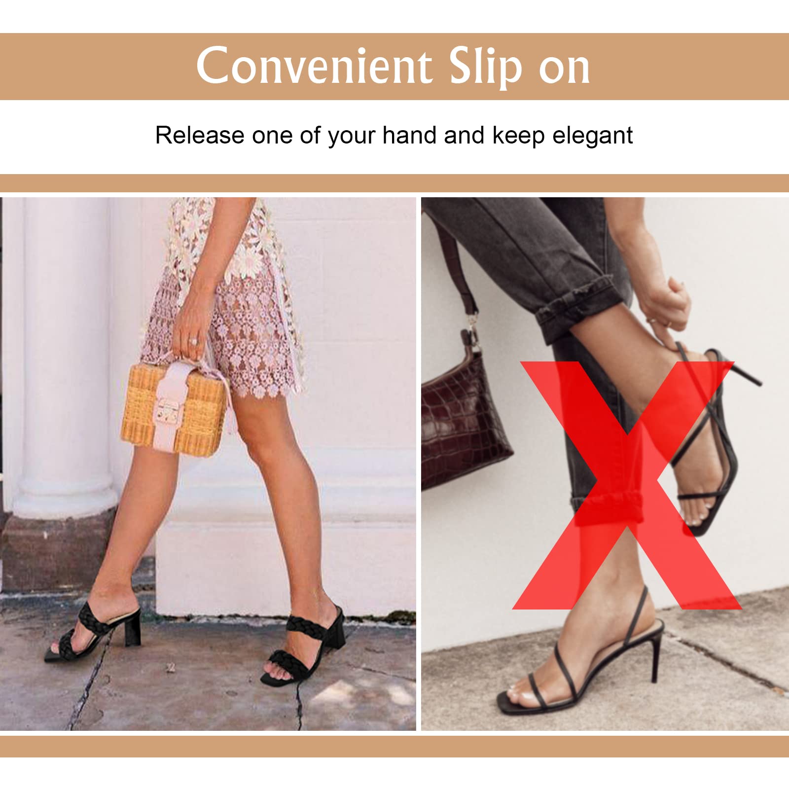 Athlefit Women's Braided Heeled Sandals - Strappy Square Toe Backless Mules with Block Heels | Slip On Comfort for Summer, Beach, and Casual Outings