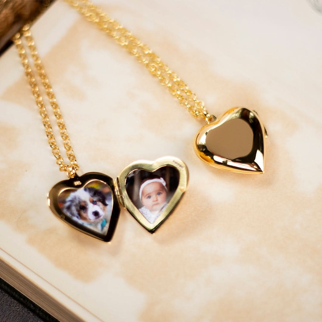 Large 2 Photo Heart Locket Necklace in Gold - Perfect for Valentine's Gifts, Anniversary Presents & Memorial Jewelry