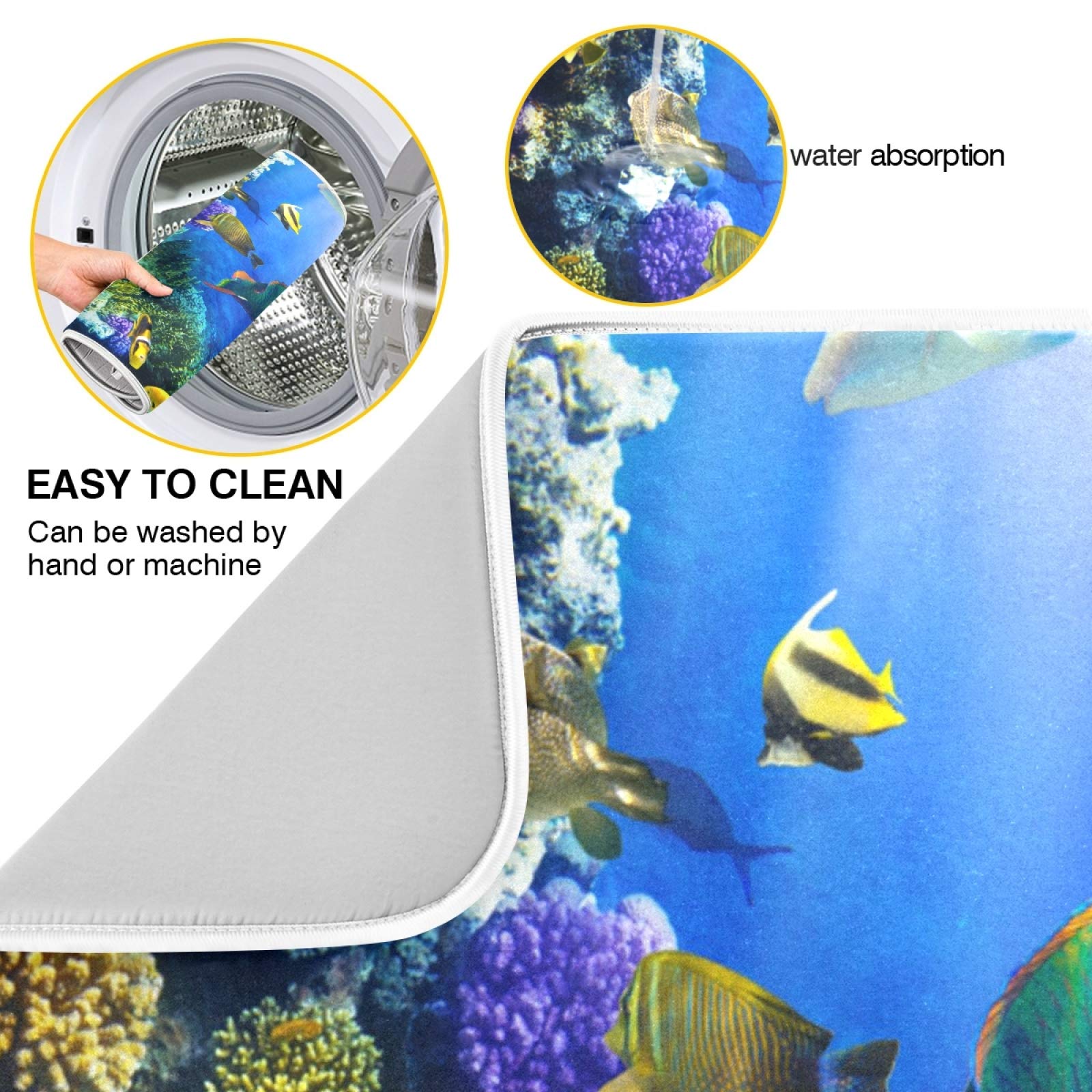 ATTX Ocean Fish Dish Drying Mat for Kitchen - Eco-Friendly, Heat Resistant & Dishwasher Safe Countertop Mat (24x18 Inches) | Perfect for Drying Dishes, Utensils & Cookware - Ideal for Kitchen Countertops & Sink Areas
