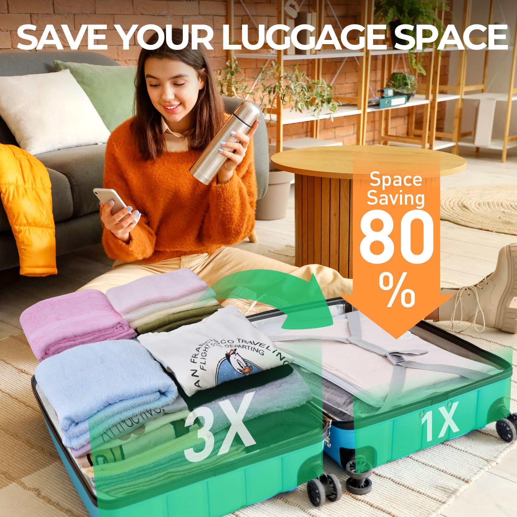 12 Pack Small Vacuum Storage Bags for Travel with Portable Pump - Space Saving Compression Bags for Clothes, Luggage & Travel Essentials | Perfect for Packing, Moving & Seasonal Storage