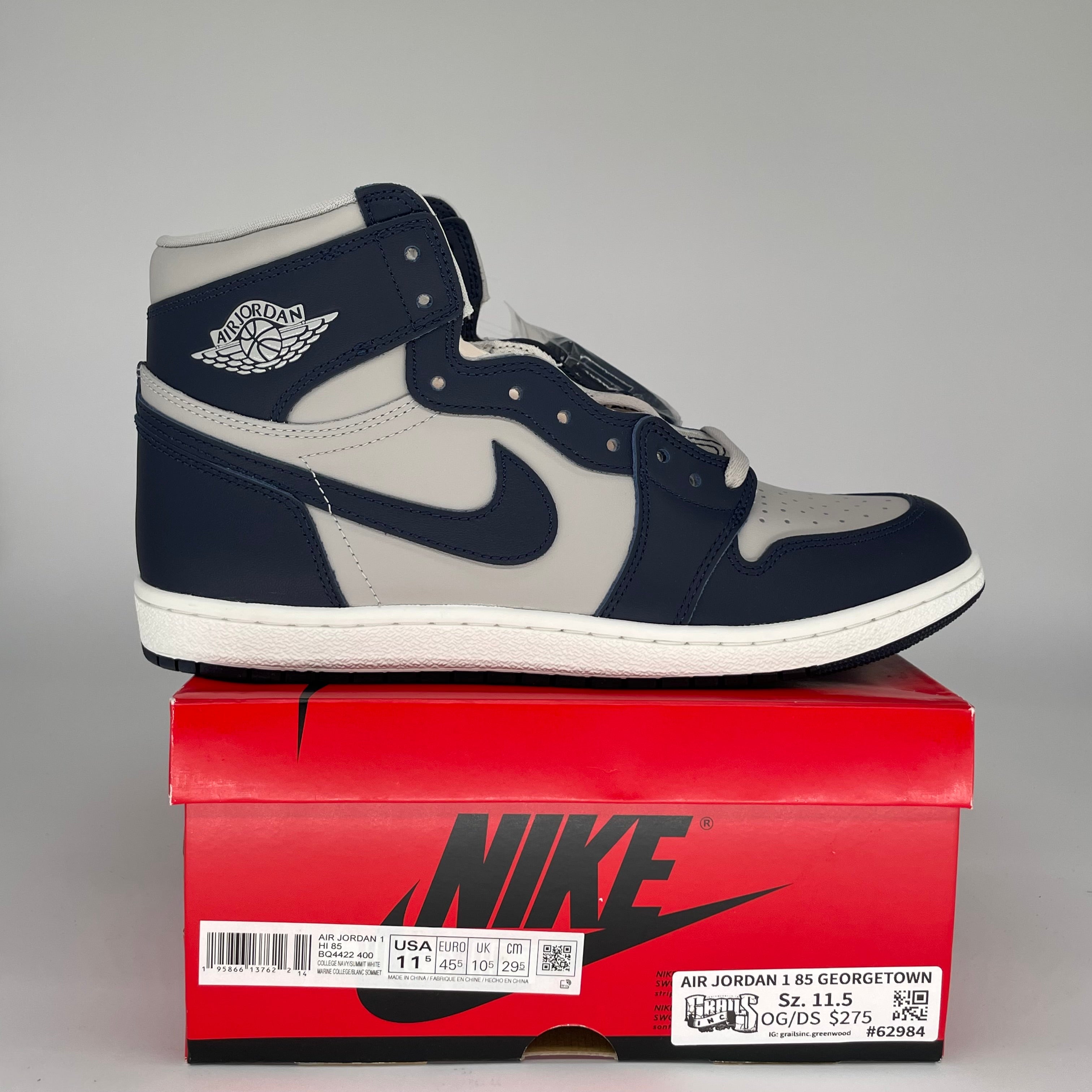 AIR JORDAN 1 '85 GEORGETOWN Retro Sneakers - Men's Size 11.5 (BQ4422-400) - Classic Basketball Shoes for Streetwear & Casual Outfits