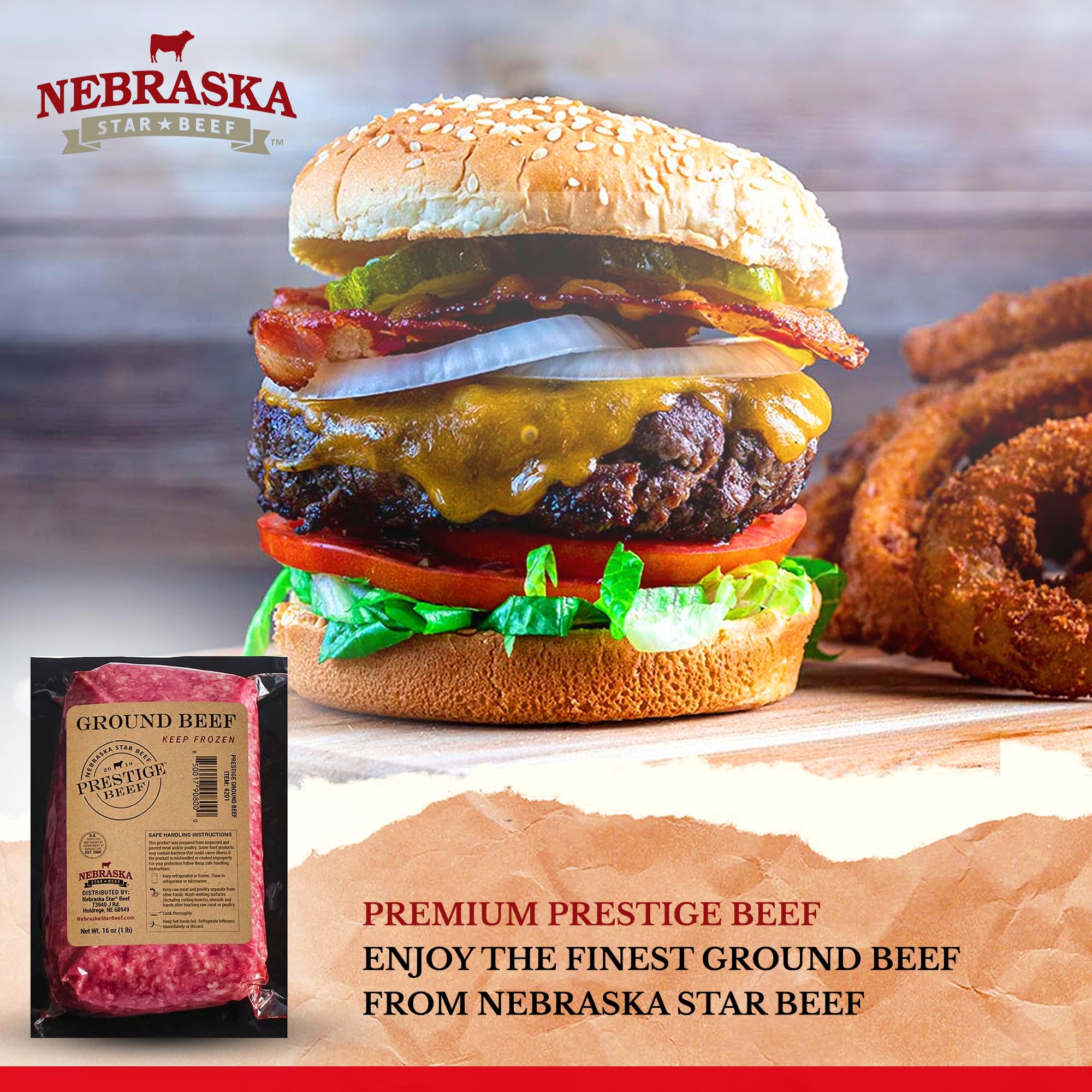 Nebraska Star Beef Angus Ground Beef (10 x 1lb Packages) - 80/20 Lean Premium Frozen Hamburger Patties for Grilling, BBQ & Family Meals