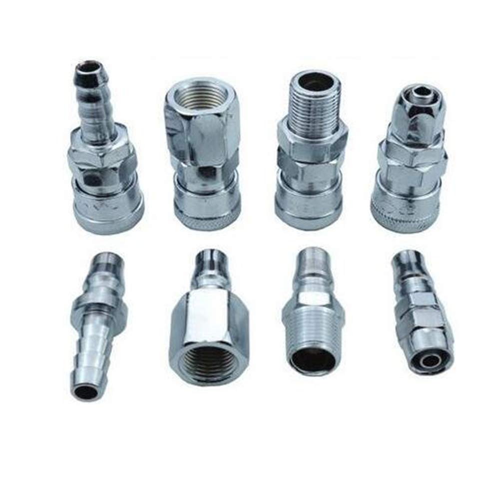 8PCS 1/4 Inch NPT Pneumatic Air Hose Fittings Set - Quick Connect Coupler Plug & Socket Connector Kit for Air Compressor, Tools & Tire Inflators - Ideal for Automotive Repair, Workshop & DIY Projects