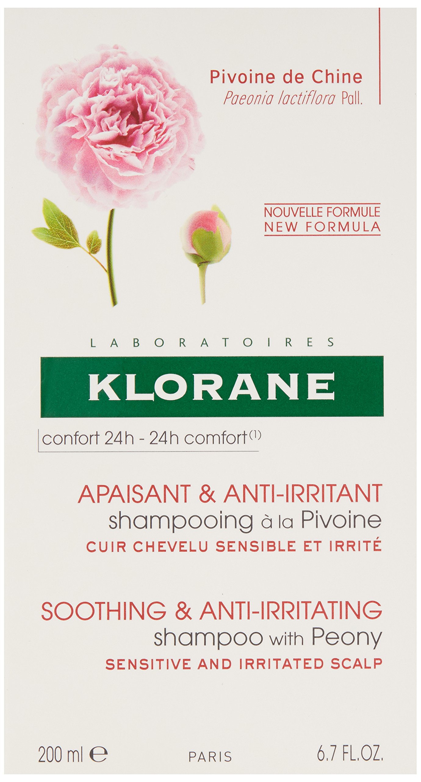 Klorane Peony Shampoo for Sensitive Scalp - Soothing & Hydrating Hair Care - Ideal for Daily Use & Color-Treated Hair