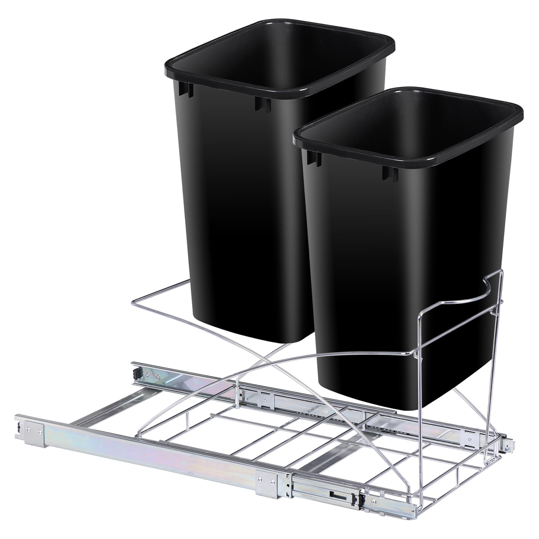 35-Quart Sliding Pull-Out Trash Can for Kitchen Cabinets - Dual Compartment Under Sink Waste Bin - 17.5 Gallon Under Cabinet Garbage Container for Home & Office Use - Perfect for Recycling & Waste Separation
