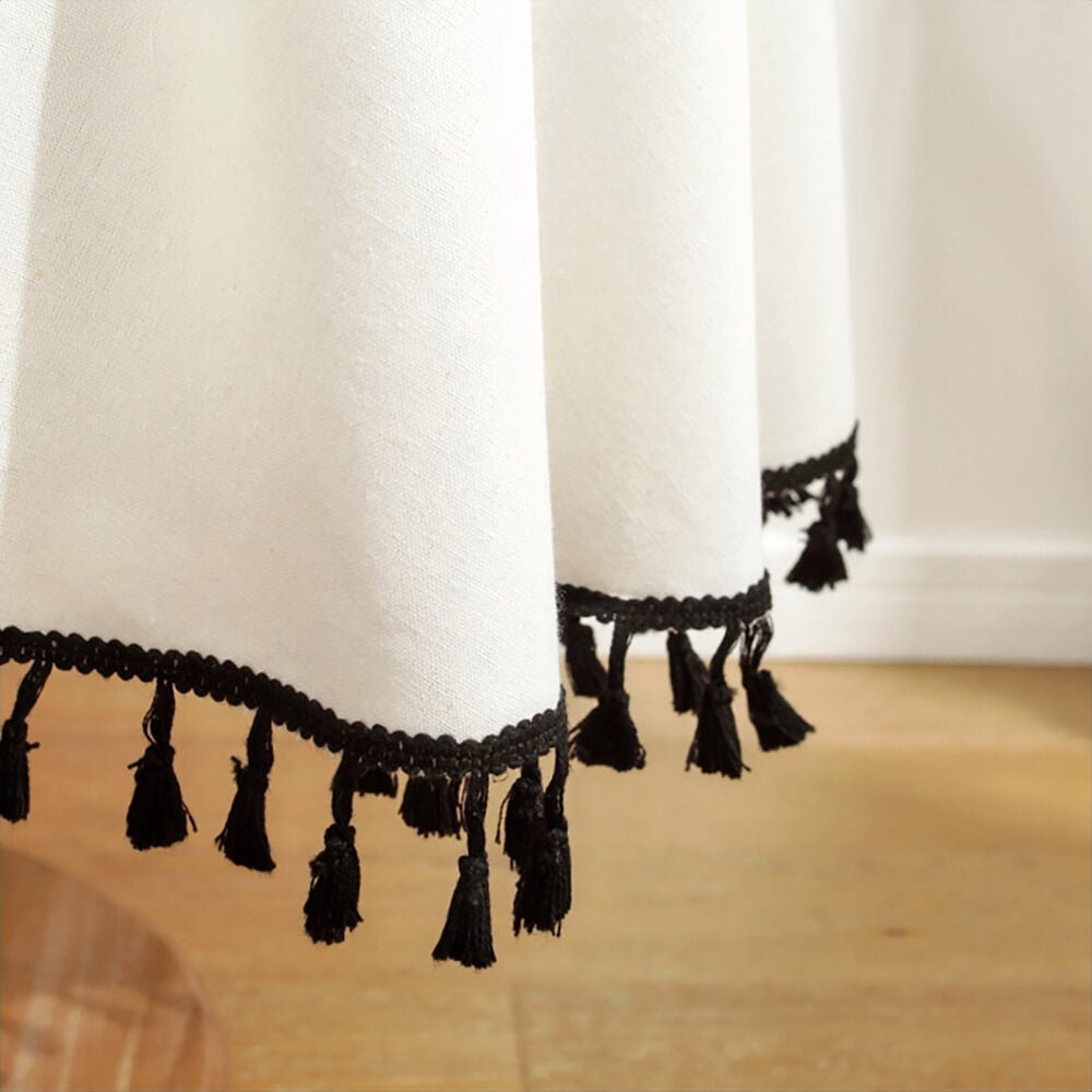 Arkansas Round Tassel Tablecloth - Elegant Lace Trimmed Dining Table Cover for Wedding, Party & Home Decor