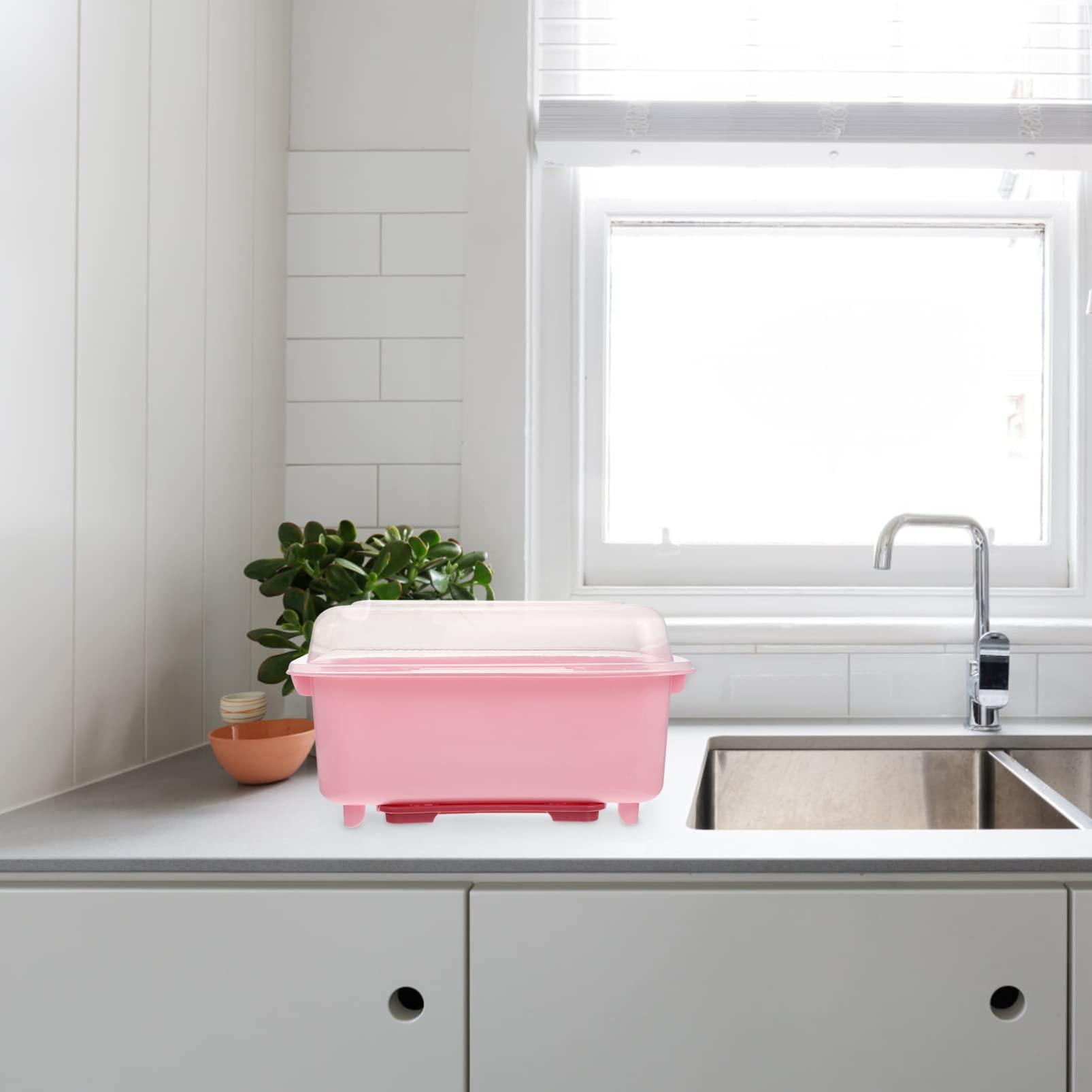 Cabilock Pp Material Kitchen Cutlery Drain Box Bowl, Chopstick & Tableware Organizer, Small Pink Countertop Drain Case for Nursing & Kitchen Organization
