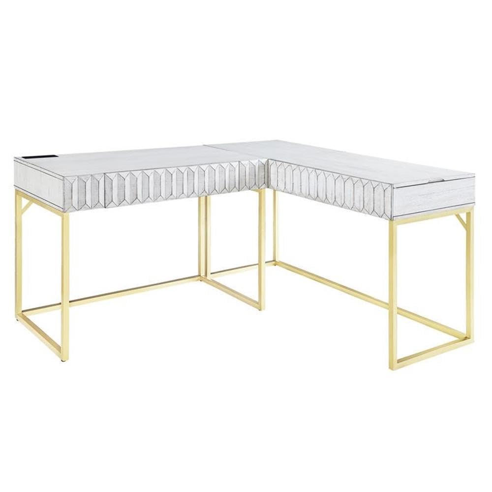 Furniture of America Giffore Wood 2-Piece White Writing Desk Set - Home Office Desk & Chair for Study, Work, and Small Spaces