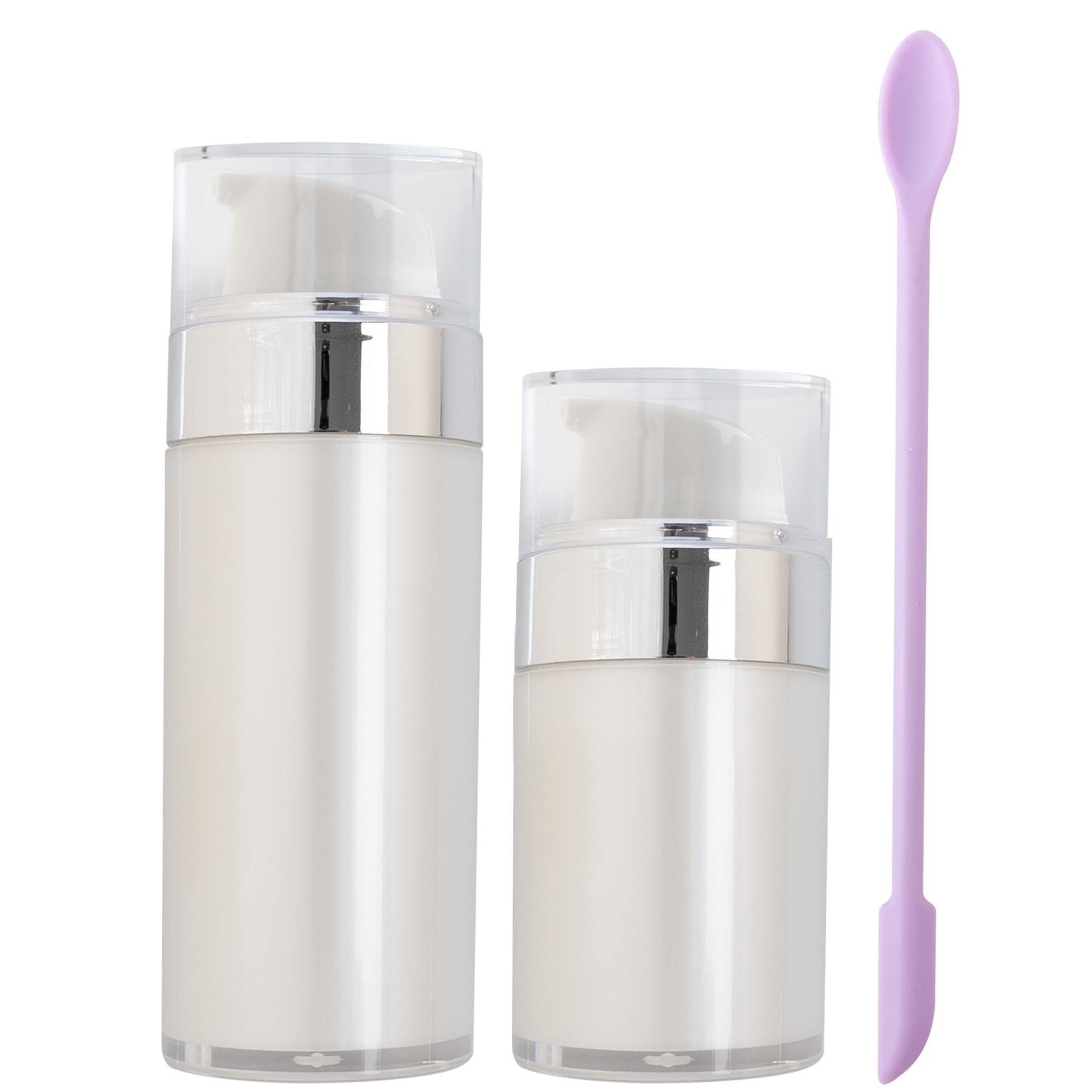 2 Pack Wide Mouth Airless Pump Bottles for Lotion & Moisturizer - 1oz & 1.7oz Refillable Dispenser with Silicone Spatula | Travel-Friendly Cosmetic Containers for Skincare, Makeup & Toiletries