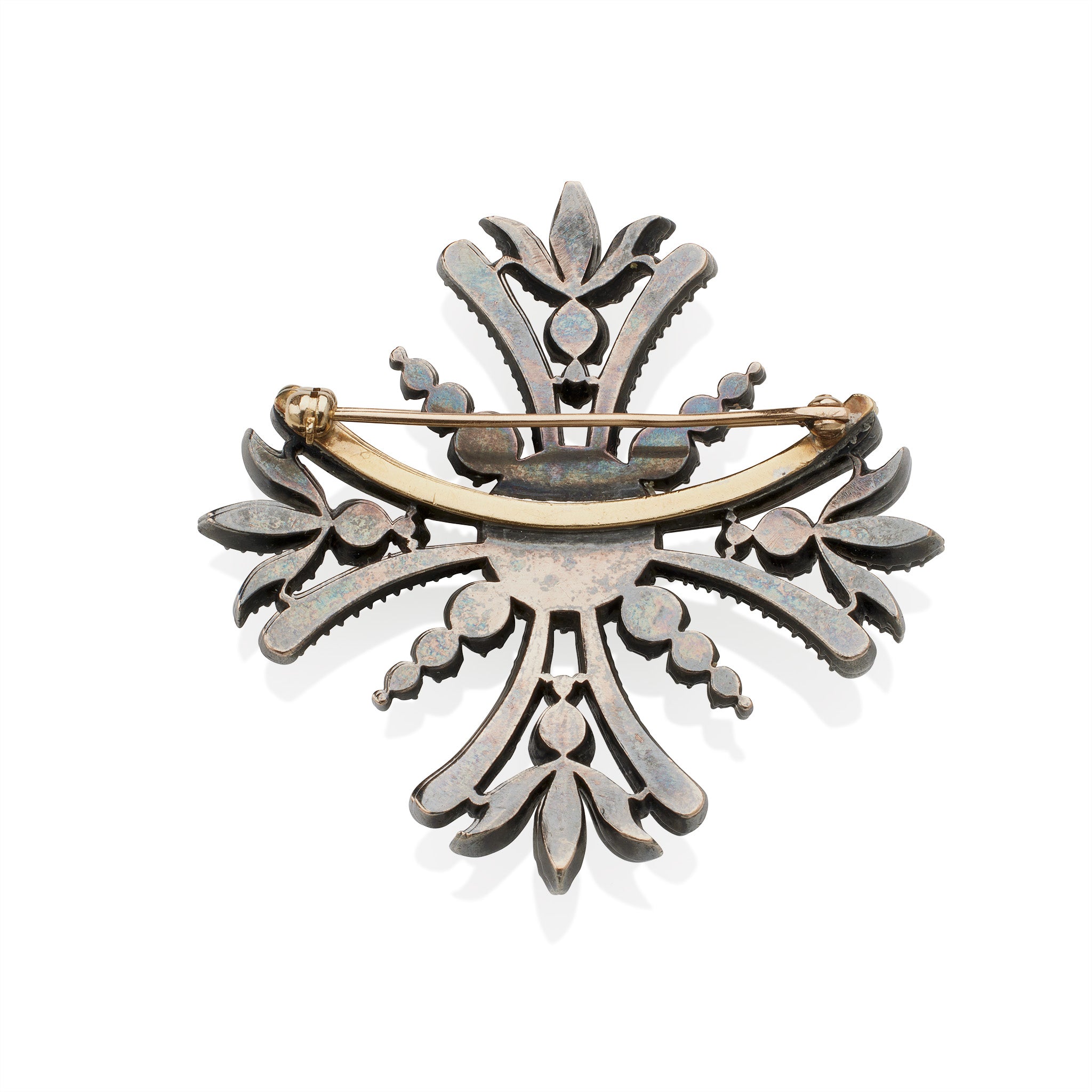 Antique Old Mine Cut Diamond Maltese Cross Brooch - Vintage Jewelry for Women, 14K Gold Pin - Perfect for Weddings, Anniversaries & Special Occasions