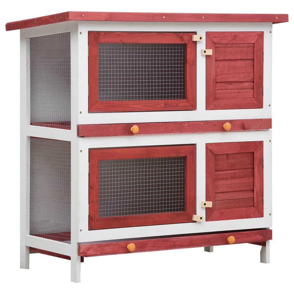 Premium Outdoor Rabbit Hutch with 4 Doors - Durable Red Wooden Cage for Small Pets - Perfect for Backyard, Garden, or Patio Use
