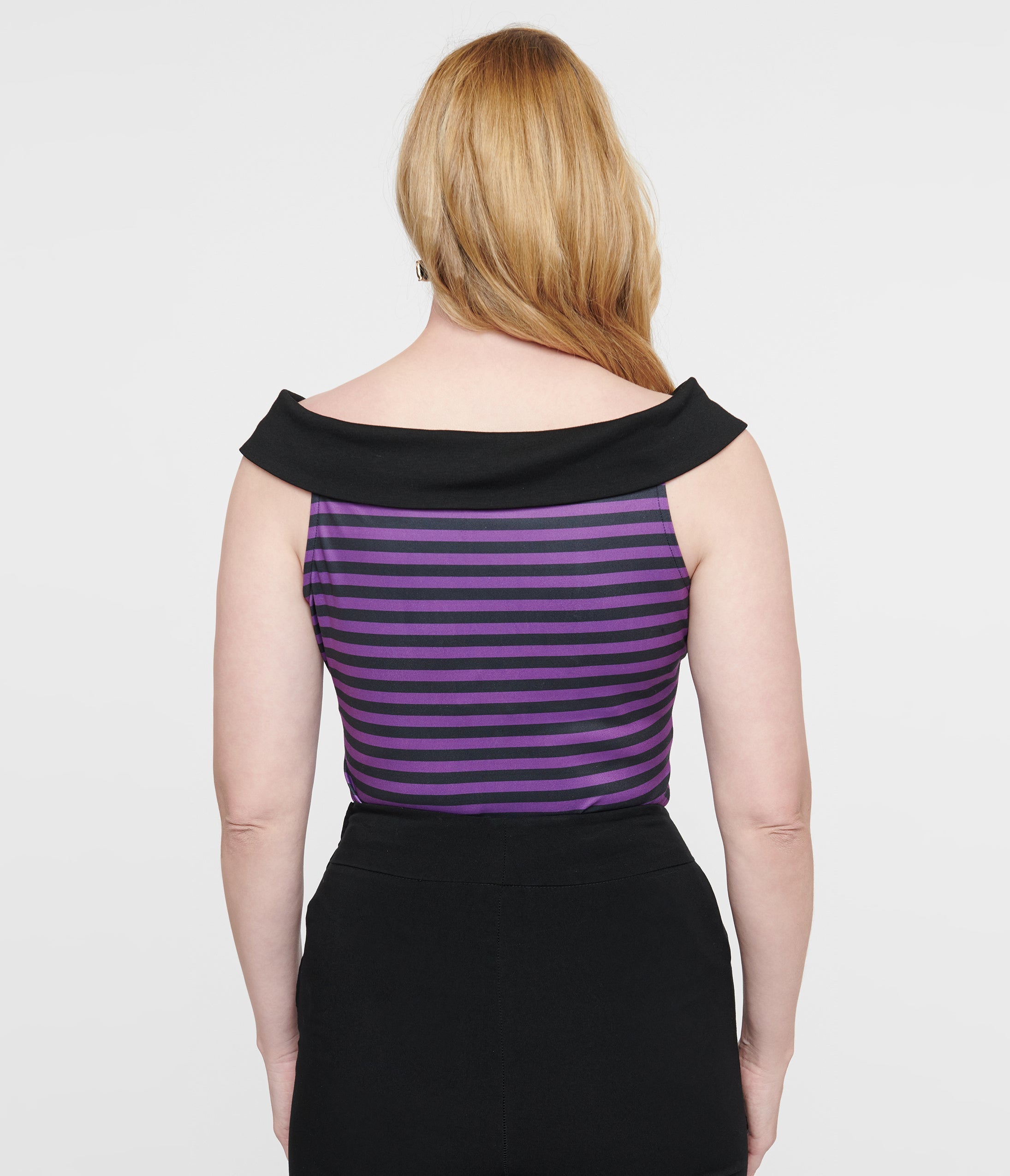 Vintage 1950s Black & Purple Striped Maraschino Blouse - Retro 50s Style Women's Top for Parties, Pinup Fashion & Rockabilly Outfits