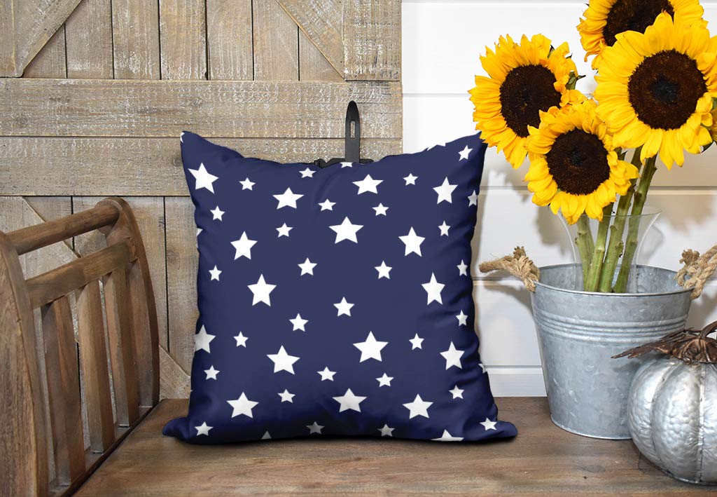 18x18 Inch Patriotic Star Throw Pillow Covers - Blue & White Decorative Couch Pillowcases for Sofa, Bed, Living Room - Perfect for 4th of July, Home Decor & Gifts (Set of 2)