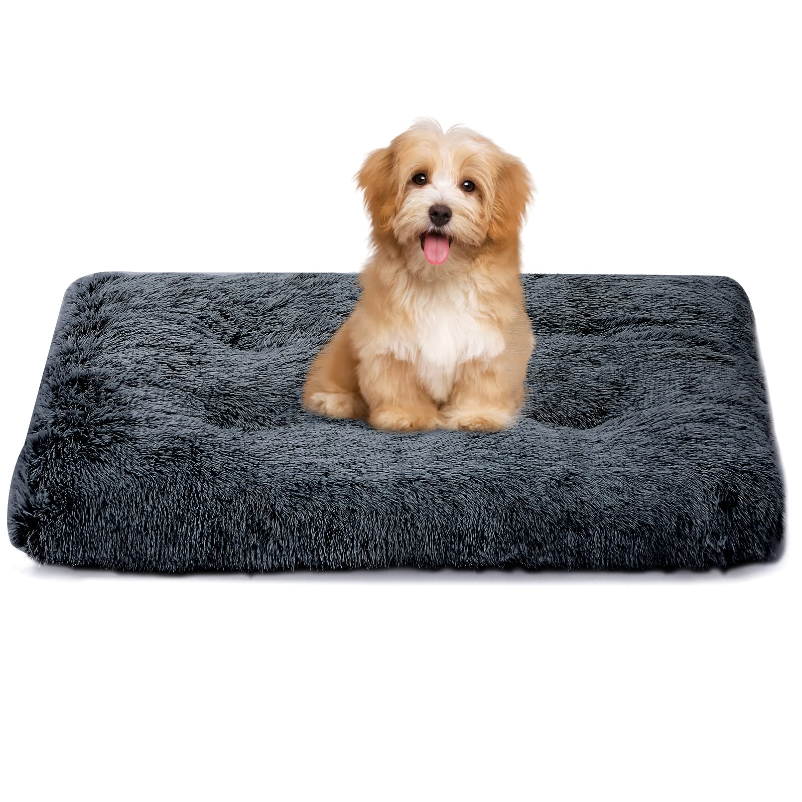 Soft Plush Washable Dog Bed & Crate Pad - Comfortable Pet Bed for Small Dogs & Cats (Dark Grey) - Perfect for Kennels, Crates & Home Use
