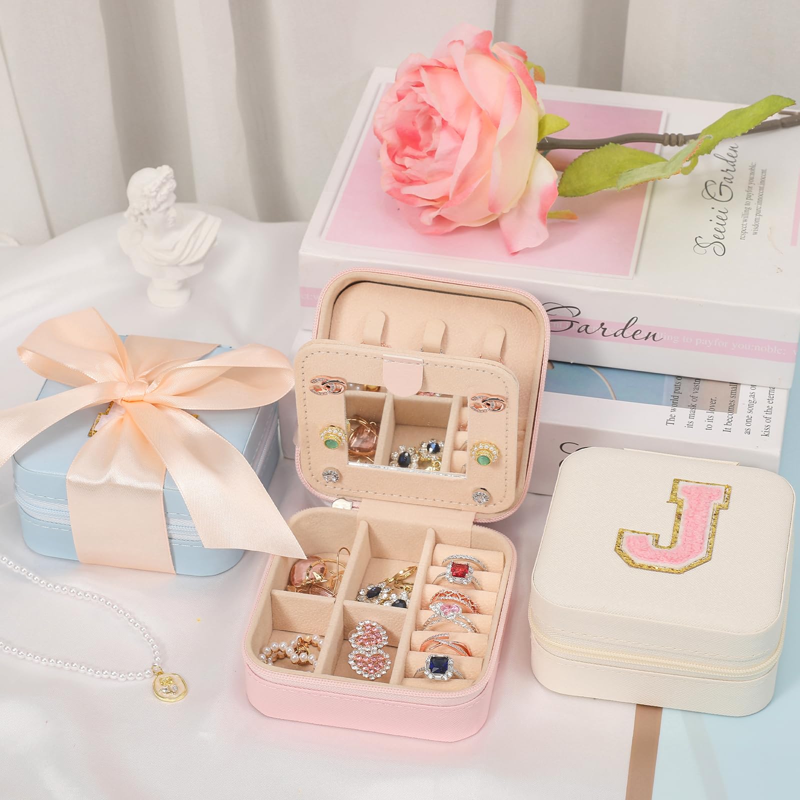 CHMI White Travel Jewelry Organizer Box - Personalized Initial A, Portable Jewelry Case for Women & Girls, Perfect for Travel, Birthday & Christmas Gifts - Great for Vacations, Weddings & Daily Storage