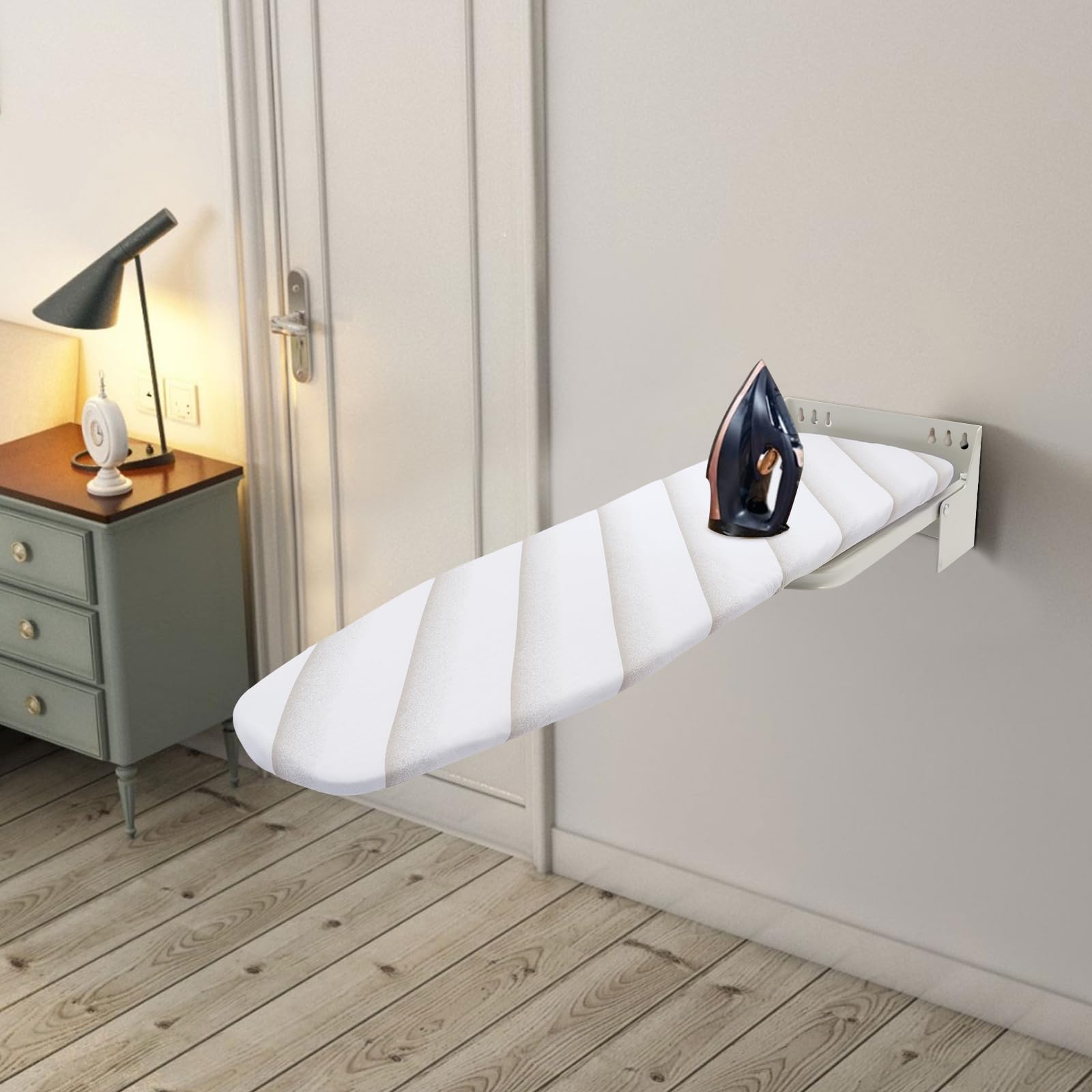 Foldable Wall Mounted Ironing Board Cabinet with Rotatable Design - Space Saving Storage Station for Home, Apartment & Small Spaces (White) - Perfect for Laundry Rooms, Closets & Compact Living Areas