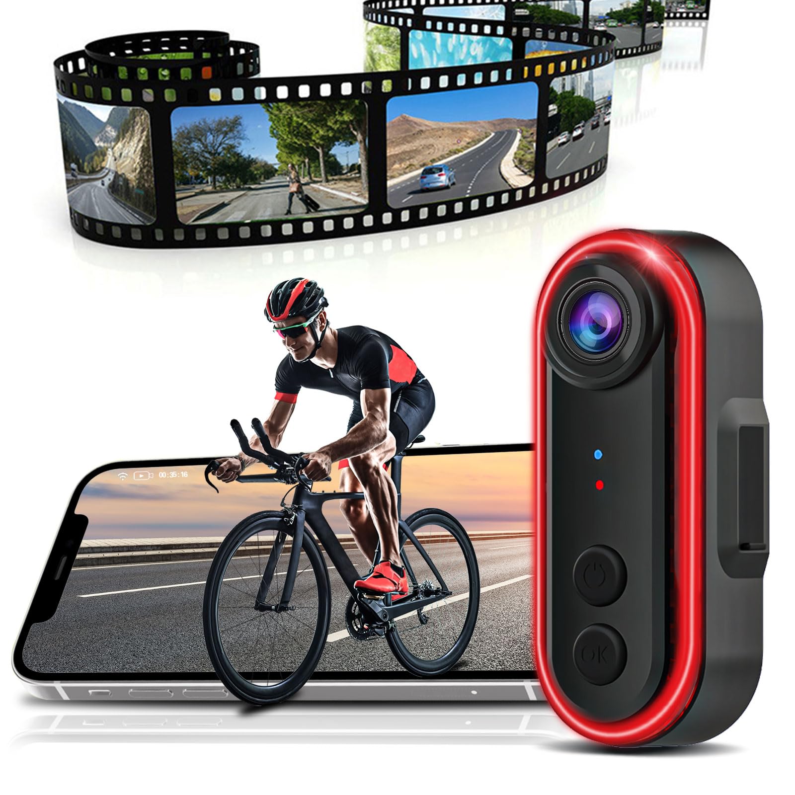1080P Waterproof Bike Camera with Tail Light & 150° Wide Angle - Rear View Camera for Mountain, Road & E-Bikes | Phone Interconnect | Night Riding & Commuting Safety
