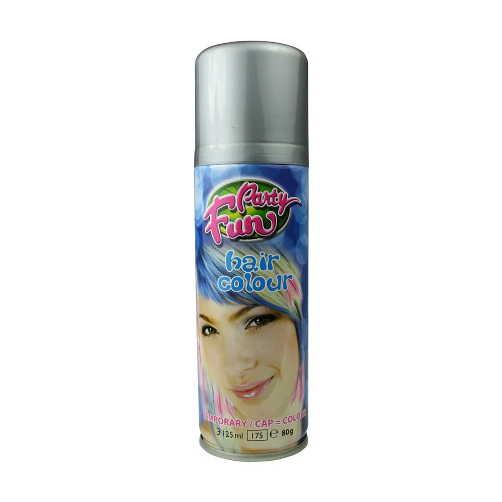 Party Fun Silver Hair Color Spray - 125ml Temporary Hair Dye for Costumes, Halloween & Cosplay - Quick & Easy Washable Hair Color for Adults & Teens