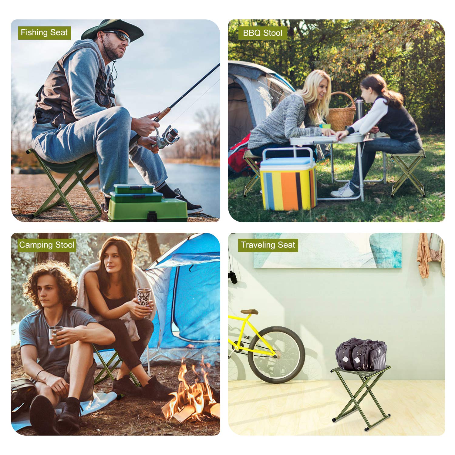 TRIPLE TREE Heavy Duty Folding Camping Stool - 17.8 Inch Portable Outdoor Chair Supports 600 lbs - Perfect for Hiking, Fishing, Backpacking & Picnics