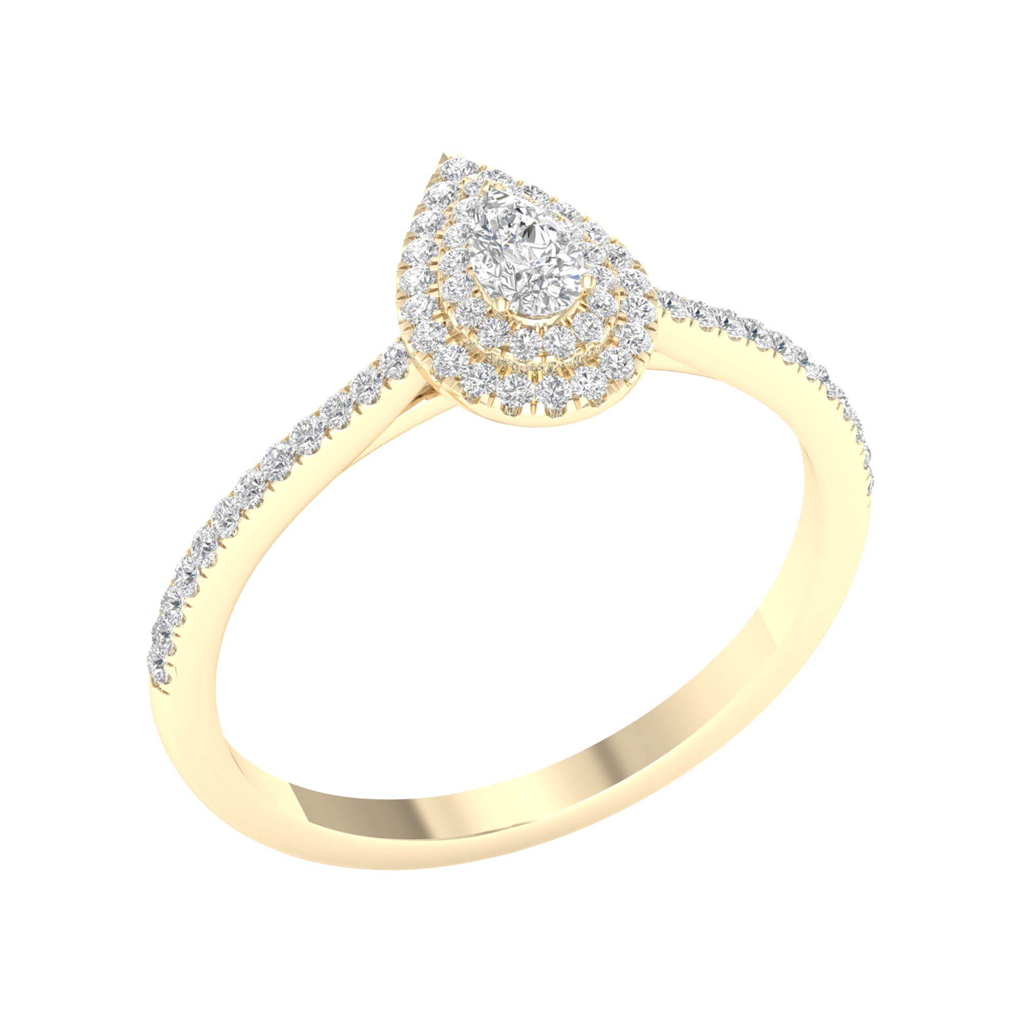 1/3ct to 1ct TDW Pear Double Halo Diamond Engagement Ring in 10K Yellow Gold - Perfect for Proposals, Anniversaries & Bridal Jewelry