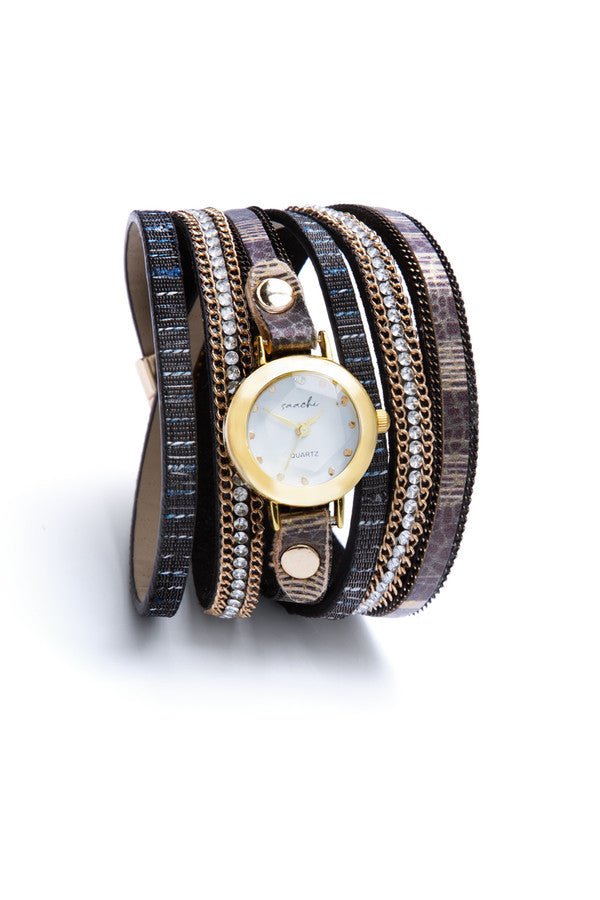 Vegan Leather Embellished Wrap Bracelet Watch for Women - Stylish Adjustable Wristwatch with Rhinestones - Perfect for Casual Wear, Office & Special Occasions