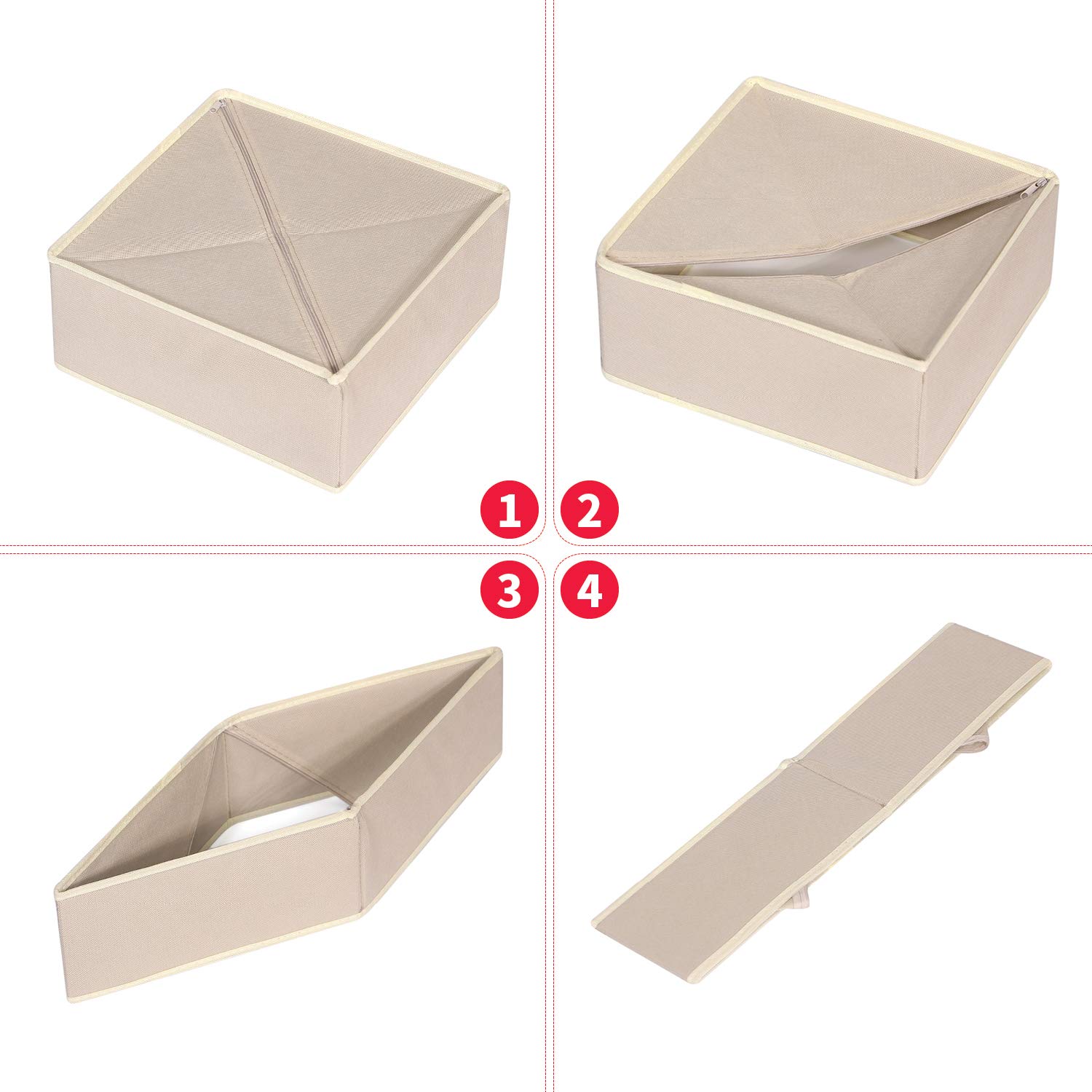 DIOMMELL 4-Pack Foldable Fabric Storage Bins - Closet Organizer for Clothes, Underwear, Bras & Socks - Beige Drawer Dividers & Dresser Containers - Perfect for Bedroom, Nursery & Laundry Room Organization