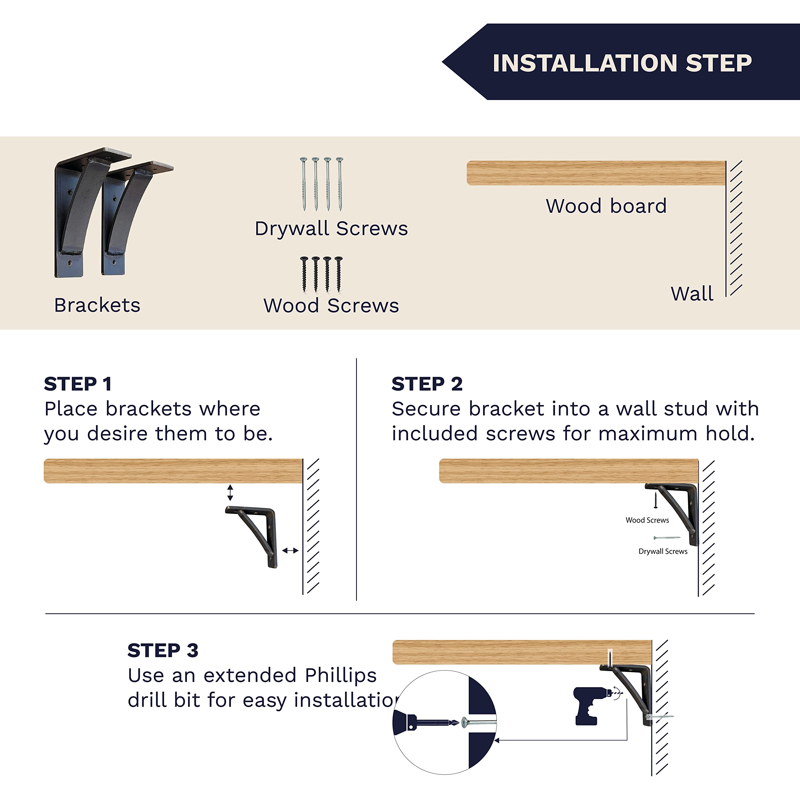 Heavy Duty Steel Shelf Brackets (2 Pack) - 4