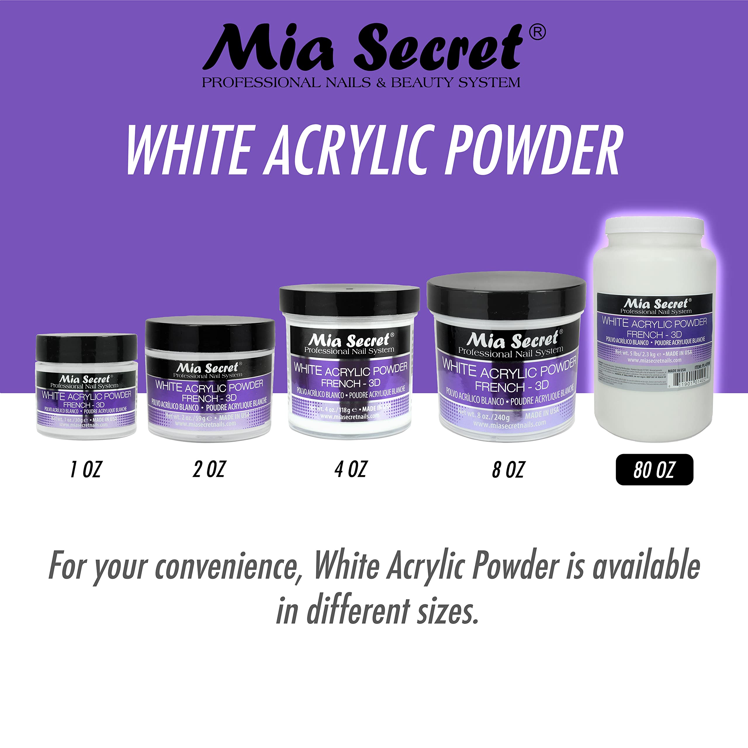 Mia Secret Professional White Acrylic Powder for Nails - 5LBS Bulk Size - Perfect for Nail Salons, DIY Manicures & Acrylic Nail Extensions