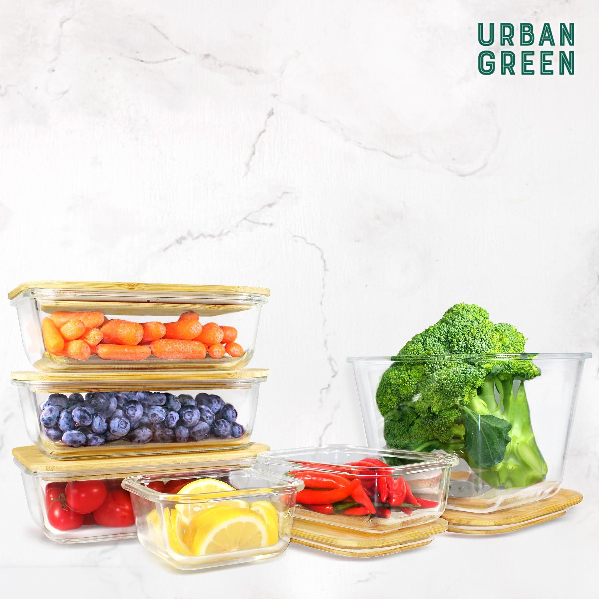 Eco-Friendly Glass Food Storage Containers with Bamboo Lids - 4-Pack 35oz Airtight Meal Prep Containers for Kitchen, Freezer & Microwave Safe - Perfect for Meal Prepping, Leftovers & Pantry Organization