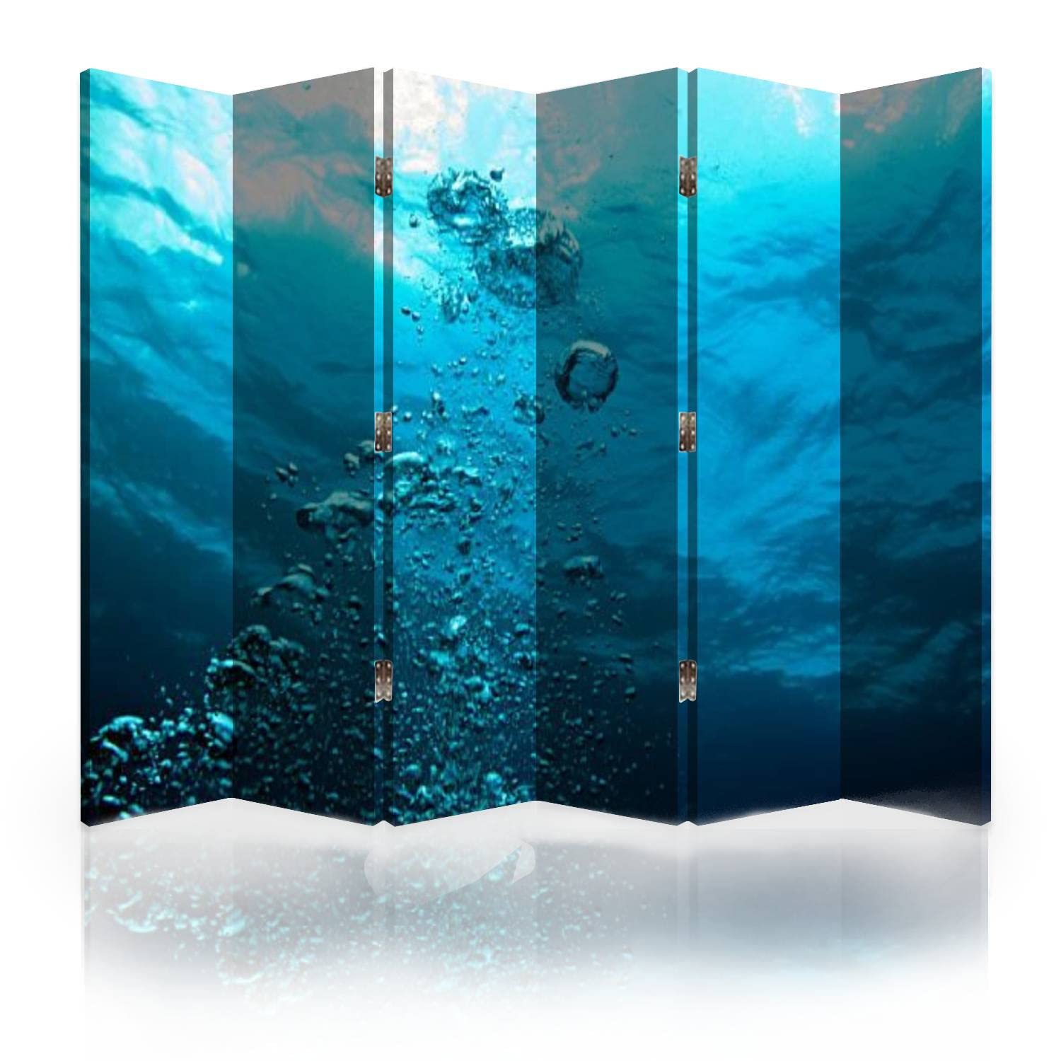 6-Panel Canvas Room Divider Screen with Underwater Bubbles Design - Folding Privacy Partition & Wall Separator for Bedroom, Office, and Living Room Spaces