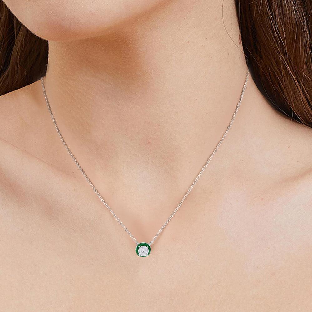 Moissanite & Enamel Solitaire Pendant Necklace for Women - Elegant 925 Sterling Silver Jewelry Gift for Anniversary, Valentine's Day & Special Occasions
