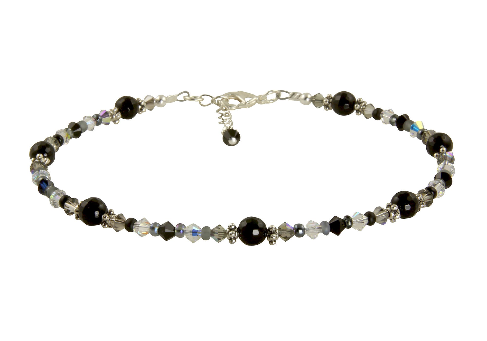 Black Onyx Gemstone Silver Plated Anklet Bracelet for Women - Elegant Ankle Jewelry for Everyday Wear & Special Occasions