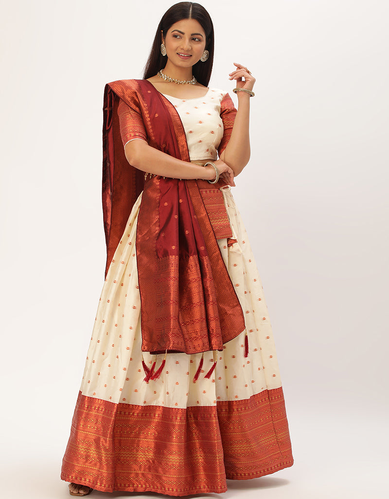 Premium Cream Lichi Silk Lehenga Choli - Elegant Indian Bridal Wear for Weddings & Festive Occasions