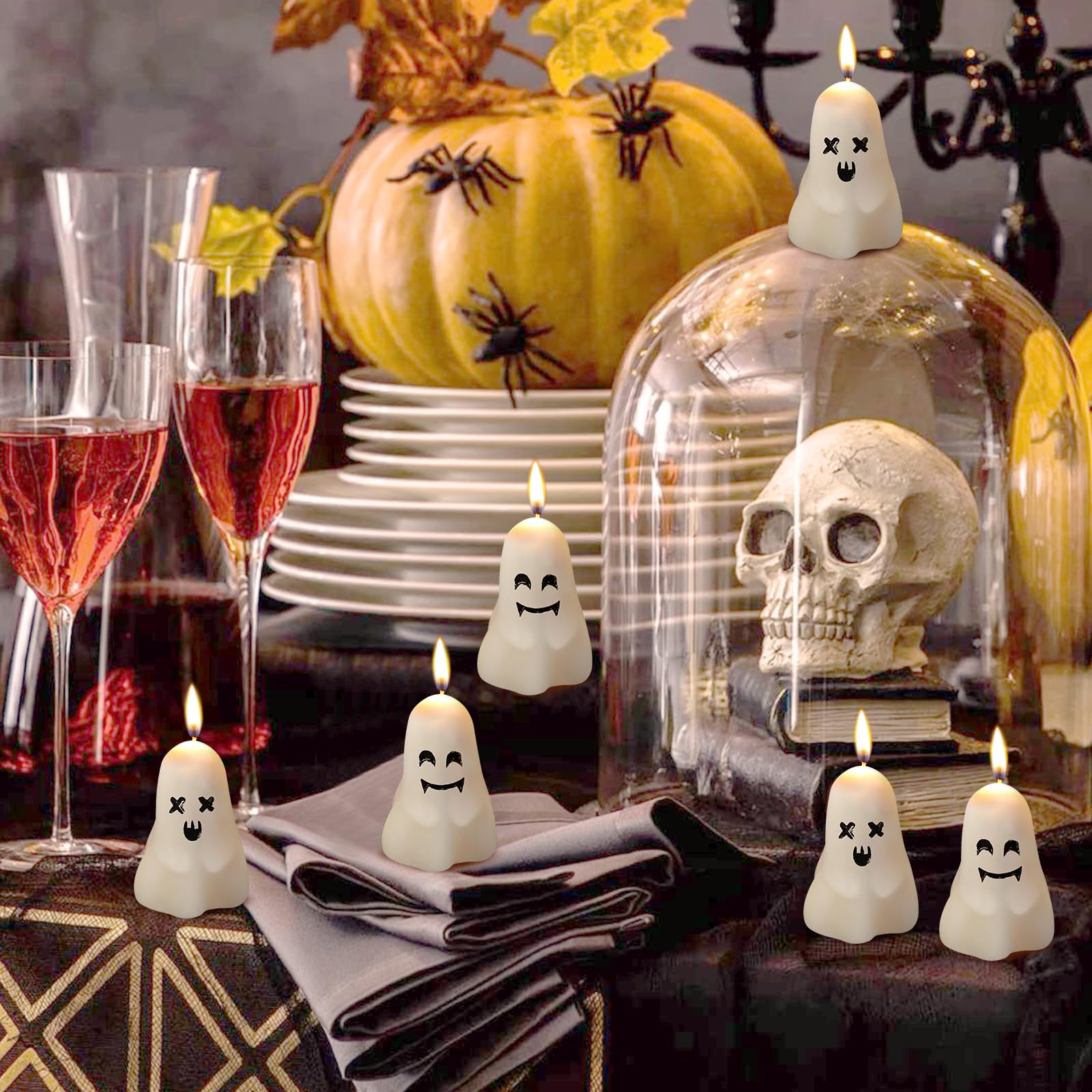 12 Pcs Ghost Face Candles - Halloween & Thanksgiving Wax Candles, Spooky Handmade Decoration for Home, Party, Table Centerpiece - Cute Fun Mini Burning Candles for Festive Atmosphere