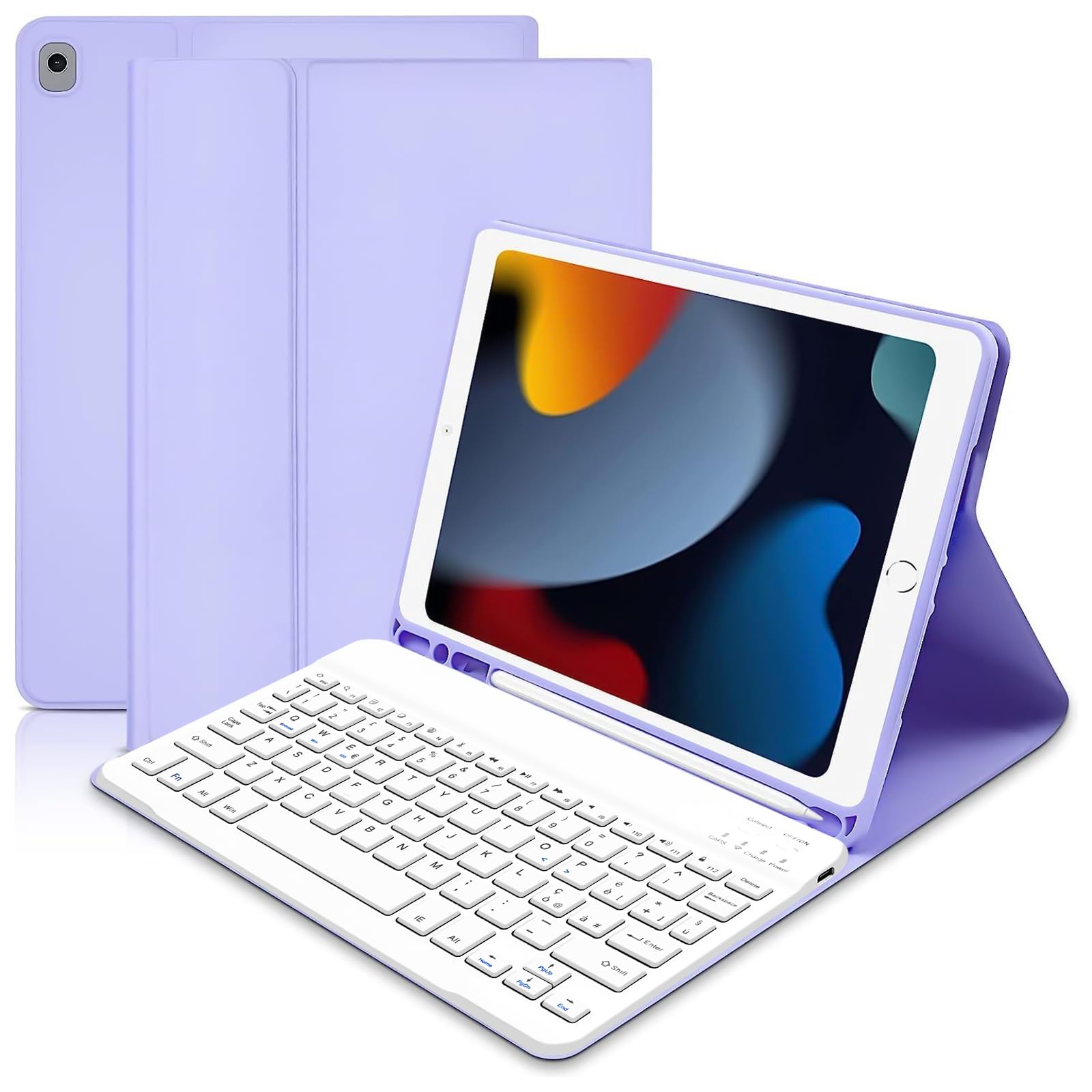 Lielax Bluetooth Keyboard Case for iPad 10.2 (2021/2020/2019 9th/8th/7th Gen), iPad Air 3 & iPad Pro 10.5 - Detachable QWERTY Keyboard, Pencil Holder Stand, Purple | Perfect for Work, Study & Travel