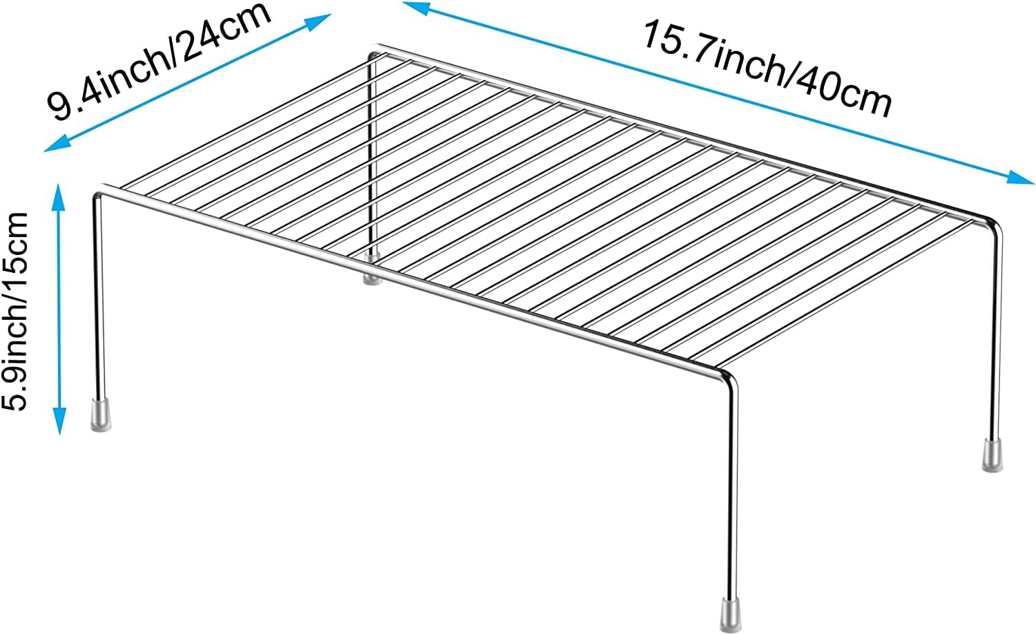 2-Pack Large Metal Wire Kitchen Cabinet Shelf Organizer (15.7 x 9.4 Inch) - Chrome Pantry Storage Shelves for Plates, Dishes | Perfect for Cabinets, Freezers, Countertops & Cupboard Organization