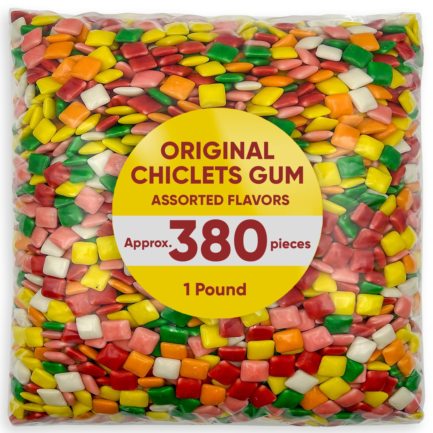 Original Assorted Flavors Chiclets Chewing Gum - 1 Pound (Approx 380 Pieces) - Bulk Bubble Gum for Candy Machines, Party Favors & Christmas Treats - Perfect for Bubble Blowing, Office Snacks & Gift Baskets