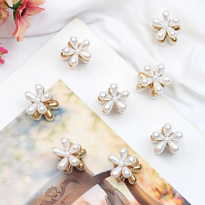 Korean Pearl Barrettes Set - 4 Pcs Crystal Flower Hair Clips for Women, Elegant Hair Accessories for Parties & Weddings