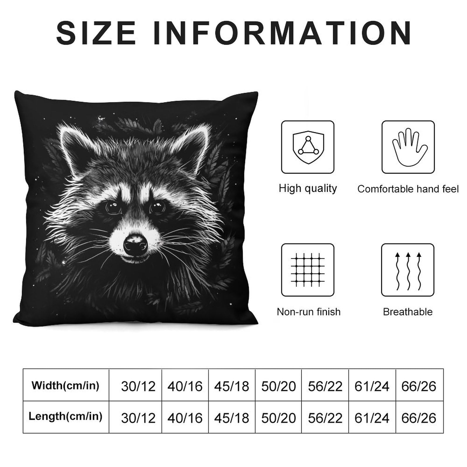 Soft Black Plush Raccoon Portrait Pillow Covers - Set of 4 (12x12 Inches) for Sofa, Bed & Home Decor | Cozy Cushion Cases for Living Room, Nursery & Gifts