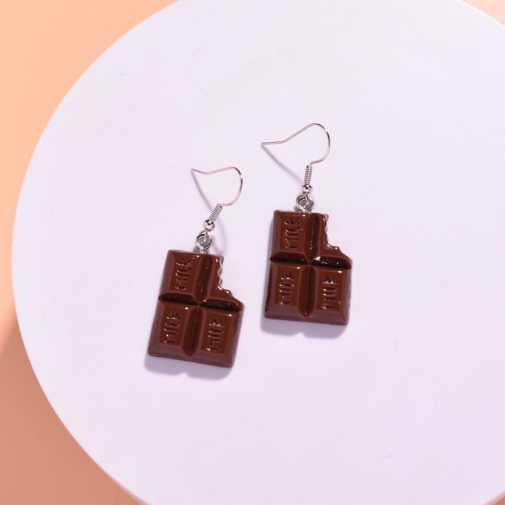 2 Pairs Funny Resin Food Earrings - Cartoon Popcorn & Kawaii Chocolate Drop Dangle Earrings for Women | Unique Gift for Food Lovers, Costume Parties & Casual Wear