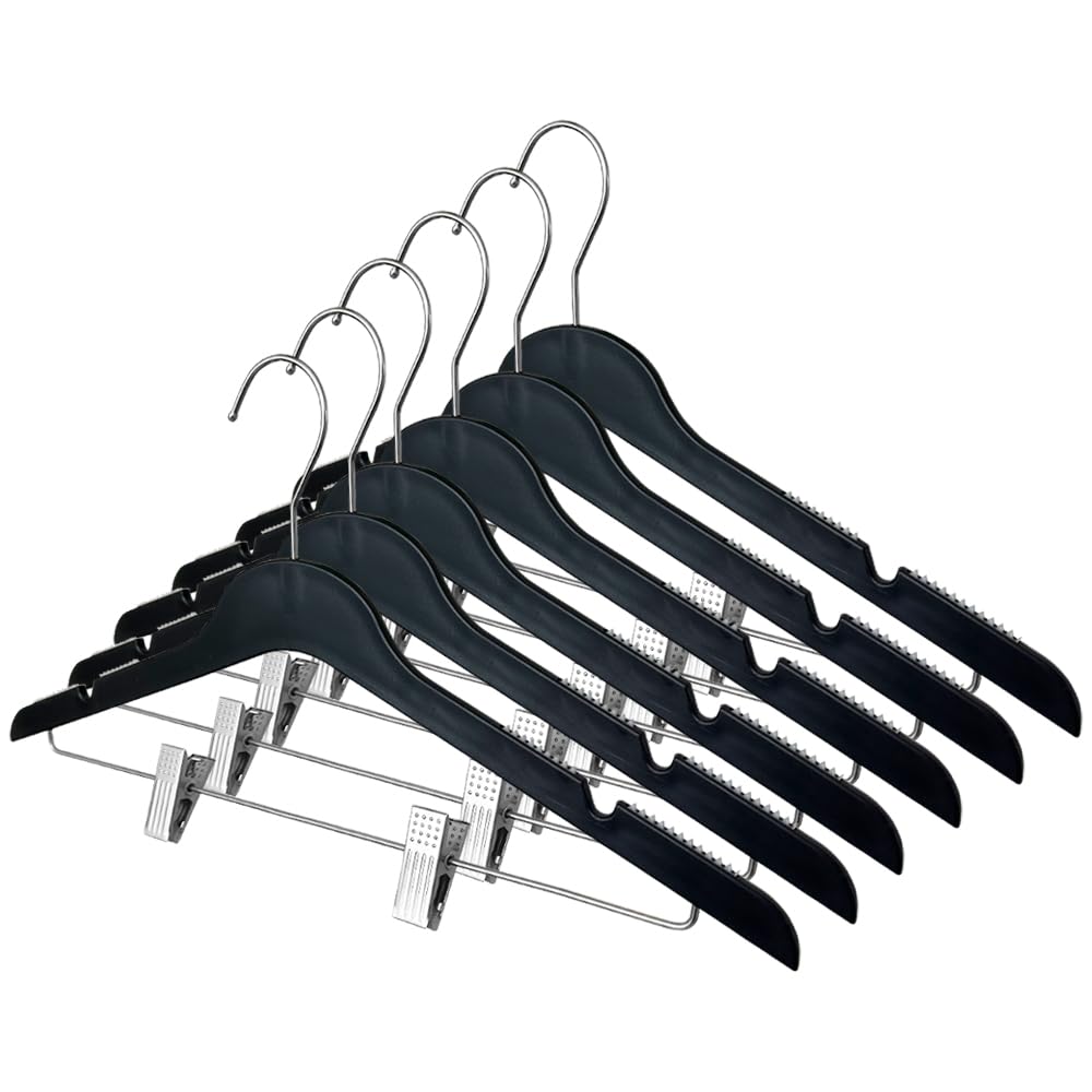Slim Plastic Clothes Hangers with Clips - Space Saving Thin Hangers for Blouses, Shirts & Pants - 36 Pack Black - Perfect for Closet Organization & Retail Stores