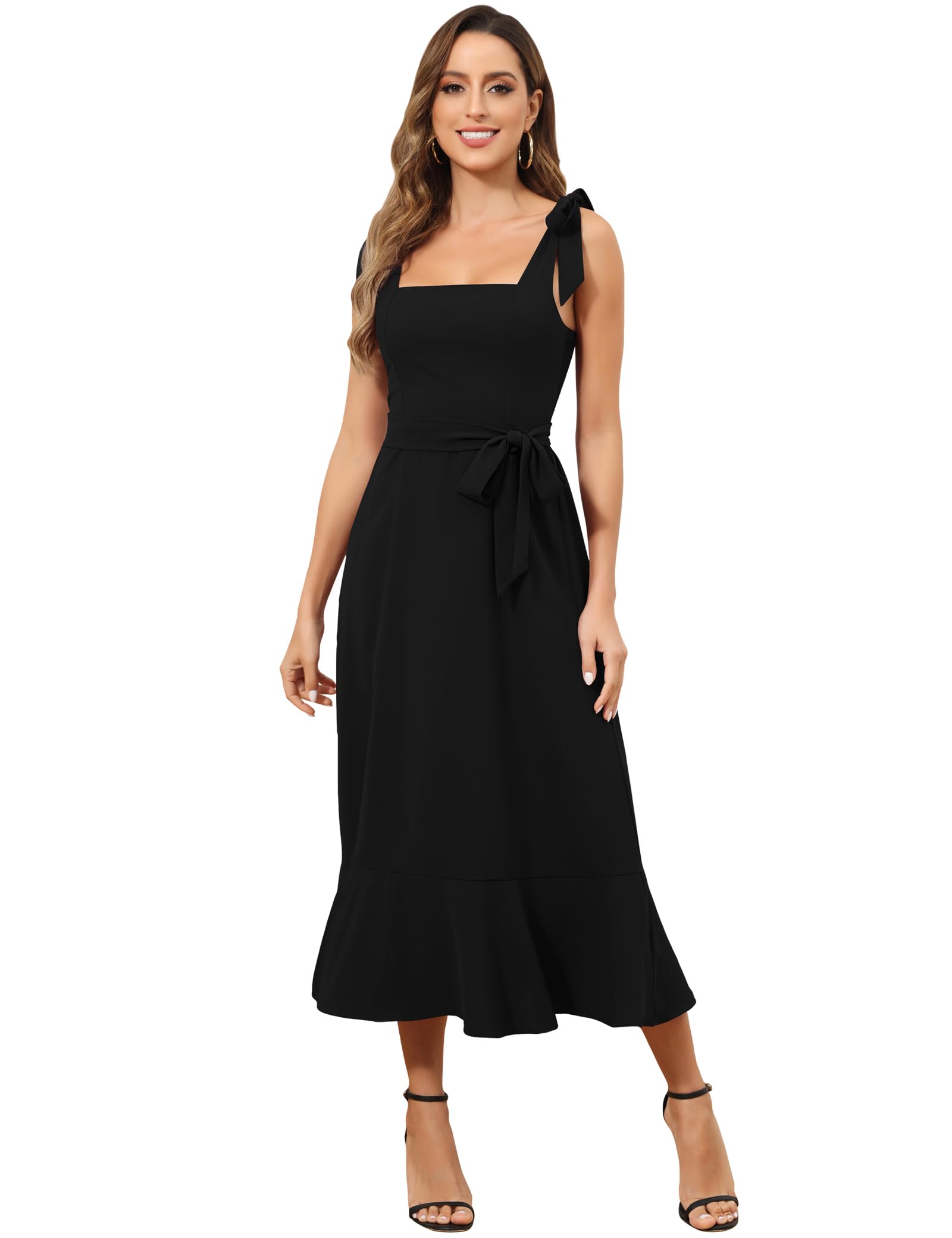 Royal Matrix Women's Midi Dress for Wedding Guest - Semi Formal Cocktail Party Dress with Square Neck & Side Slit - Perfect for Bridesmaid, Garden Party & Summer Events