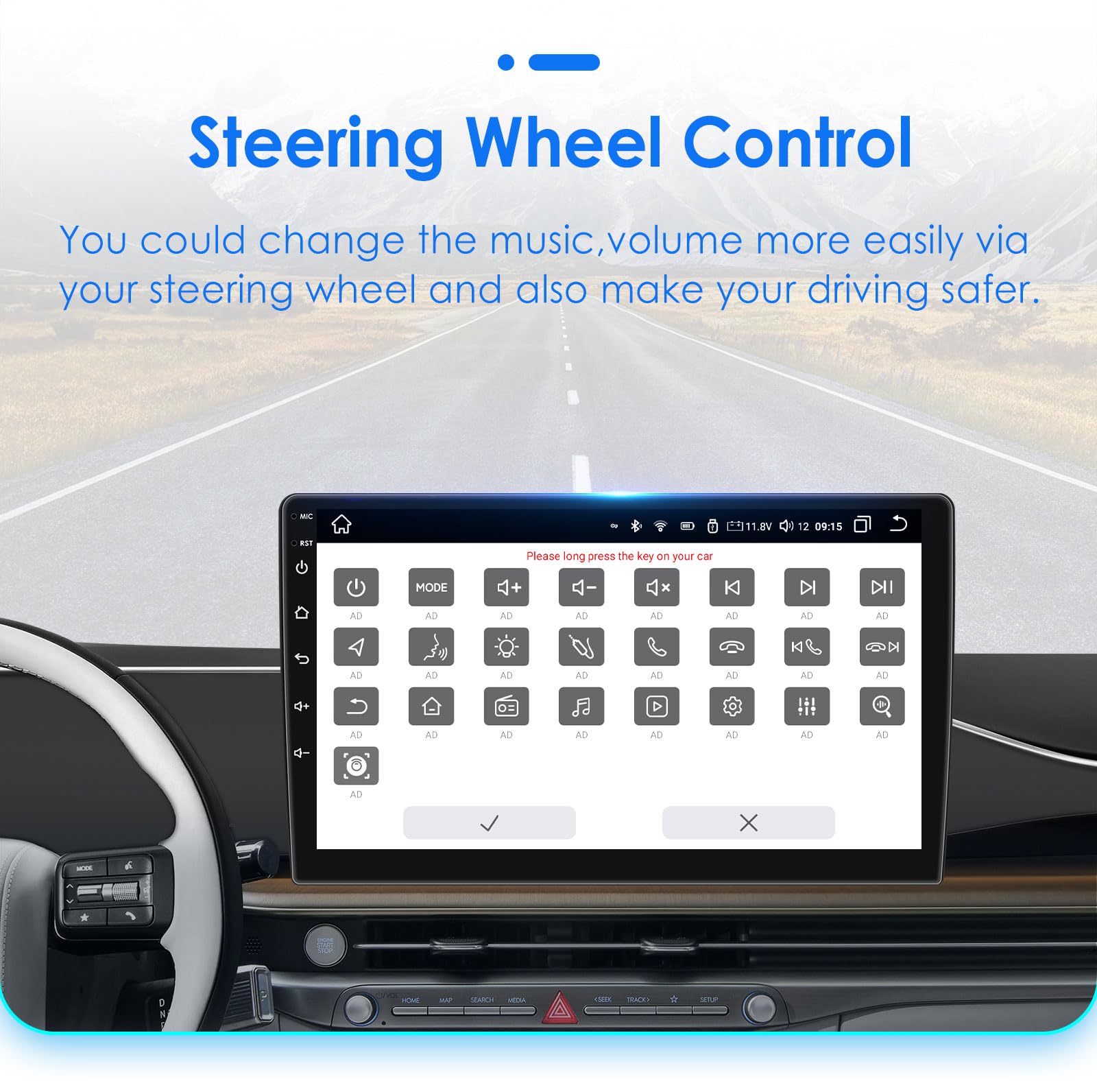 8-Core Android Double 2 Din Car Stereo with Wireless Apple CarPlay & Android Auto - Fast Charging, Bluetooth/USB, GPS Navigation, Music & Video Playback - Perfect for Road Trips & Daily Commutes