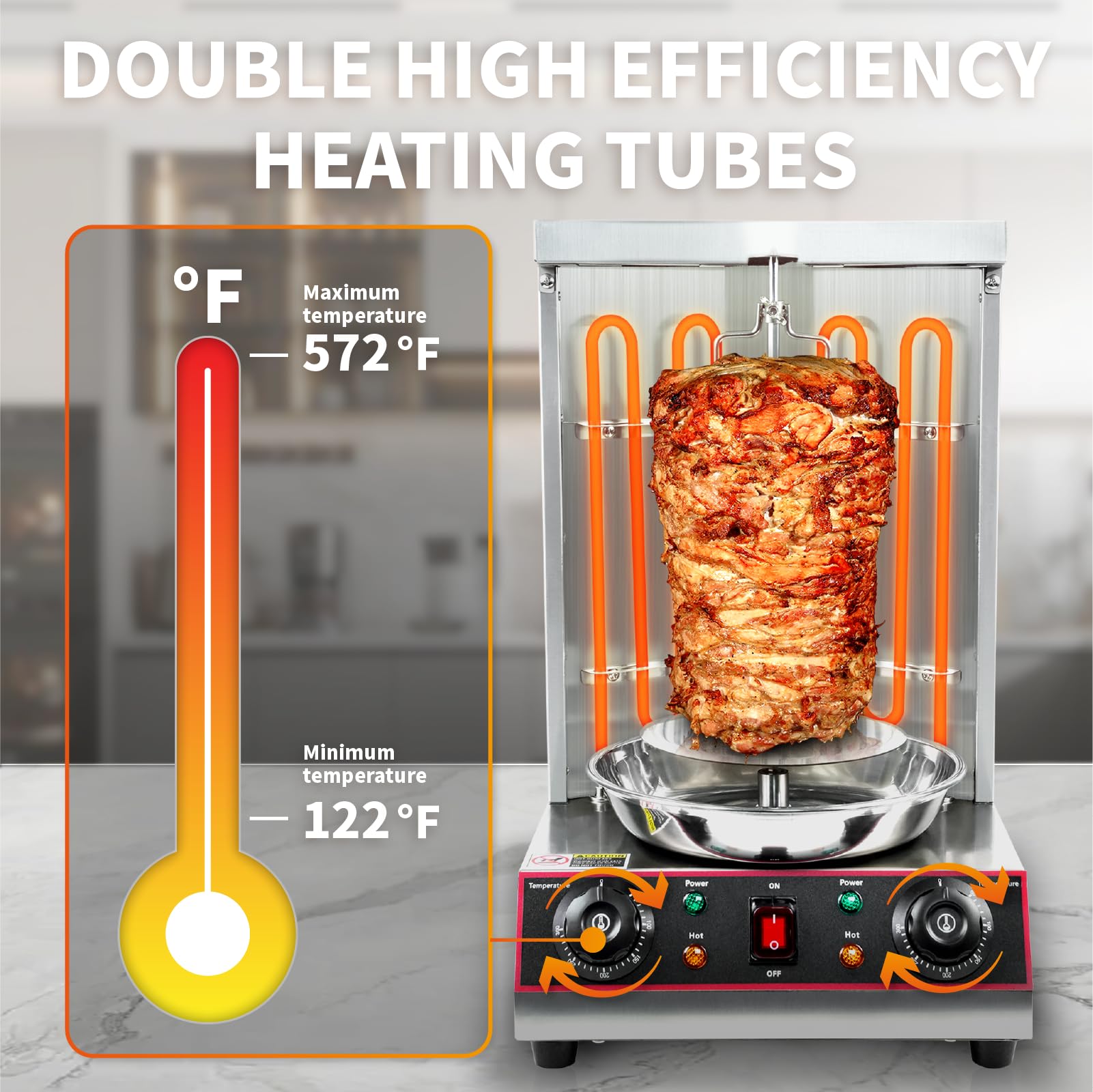 Electric Shawarma Grill Machine - Vertical Doner Kebab Rotisserie Oven with Meat Catch Pan | Commercial & Home Use for Gyro, Chicken, Beef | Perfect for Restaurants, Food Trucks & Parties