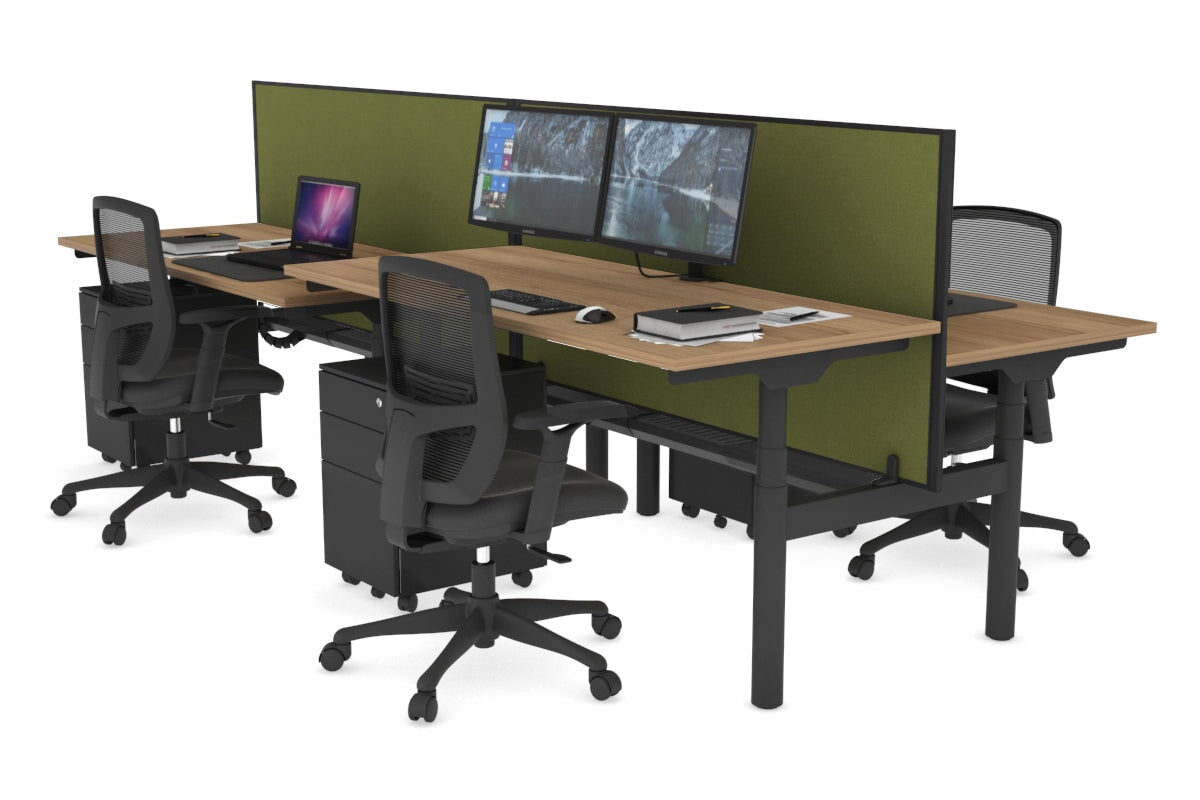 Flexi Premium Height Adjustable 4-Person H Bench Workstation - Black Frame [1600L x 700W] - Ideal for Office, Coworking Space & Home Office Setup