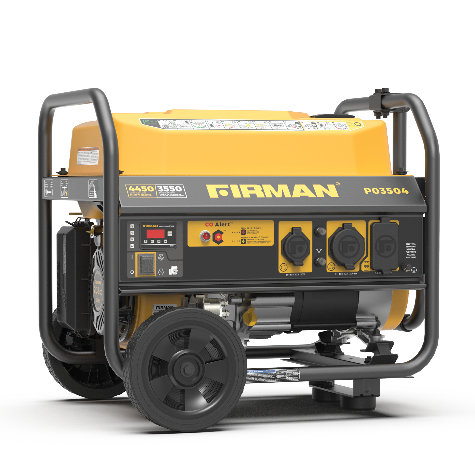 Refurbished 4450W Portable Gas Generator with Recoil Start & CO Alert - 120V Power for Camping, Emergencies & Outdoor Events